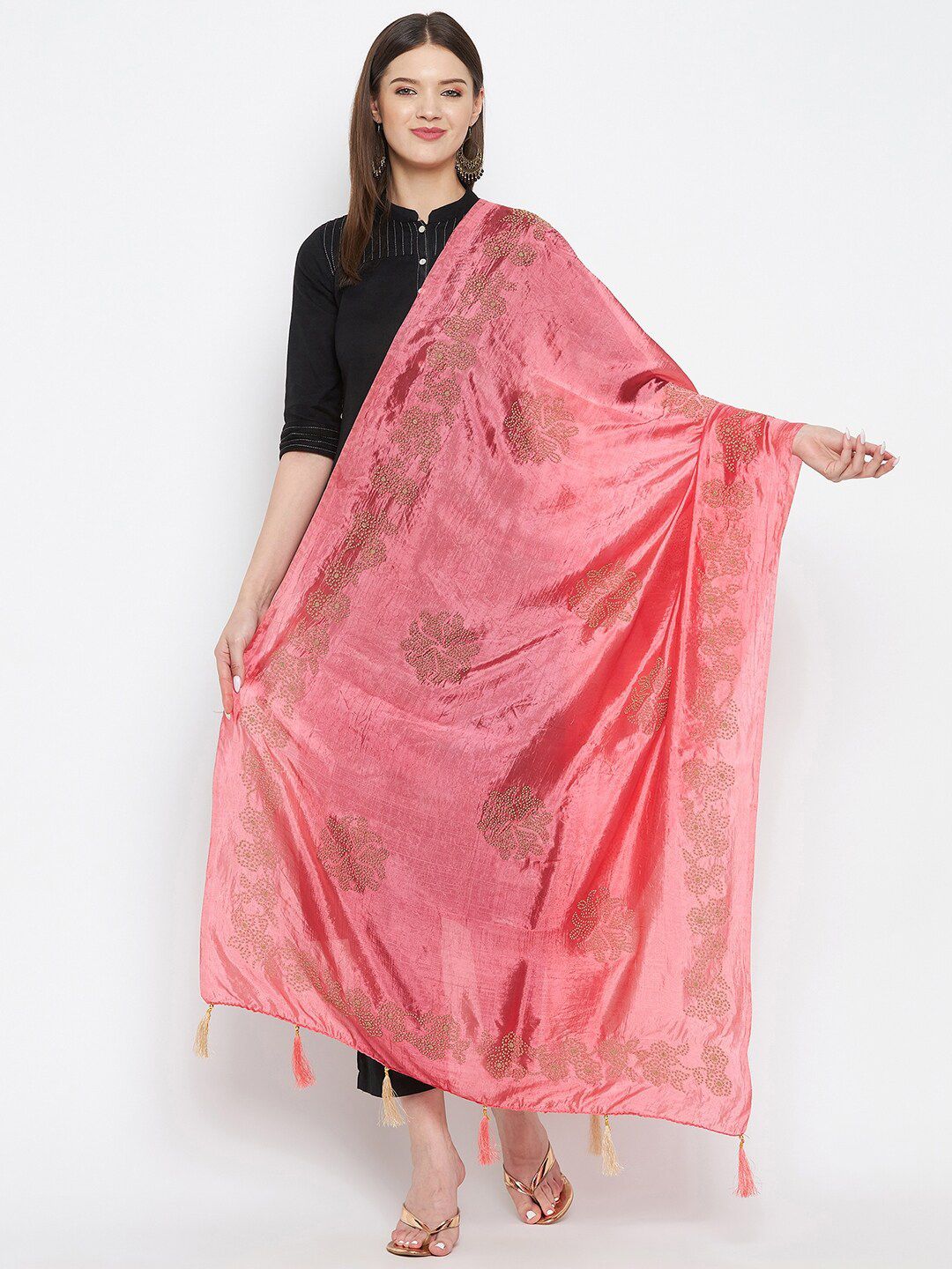 Clora Creation Peach-Coloured Embroidered Dupatta with Sequinned Price in India