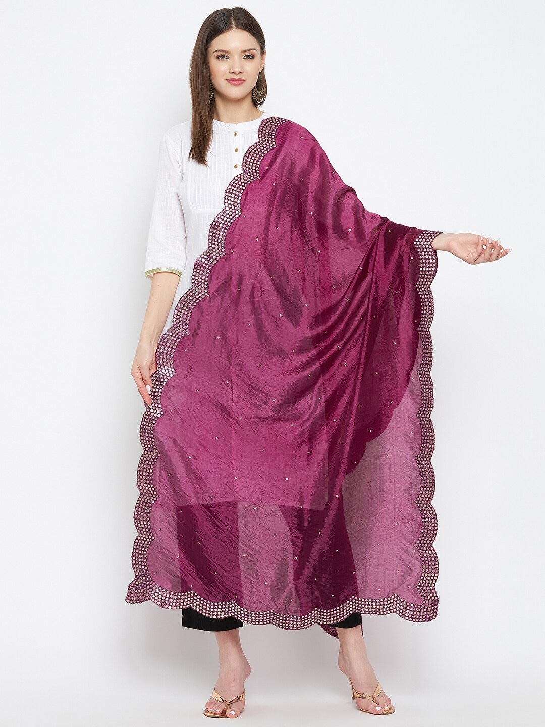 Clora Creation Violet Embroidered Dupatta with Sequinned Price in India