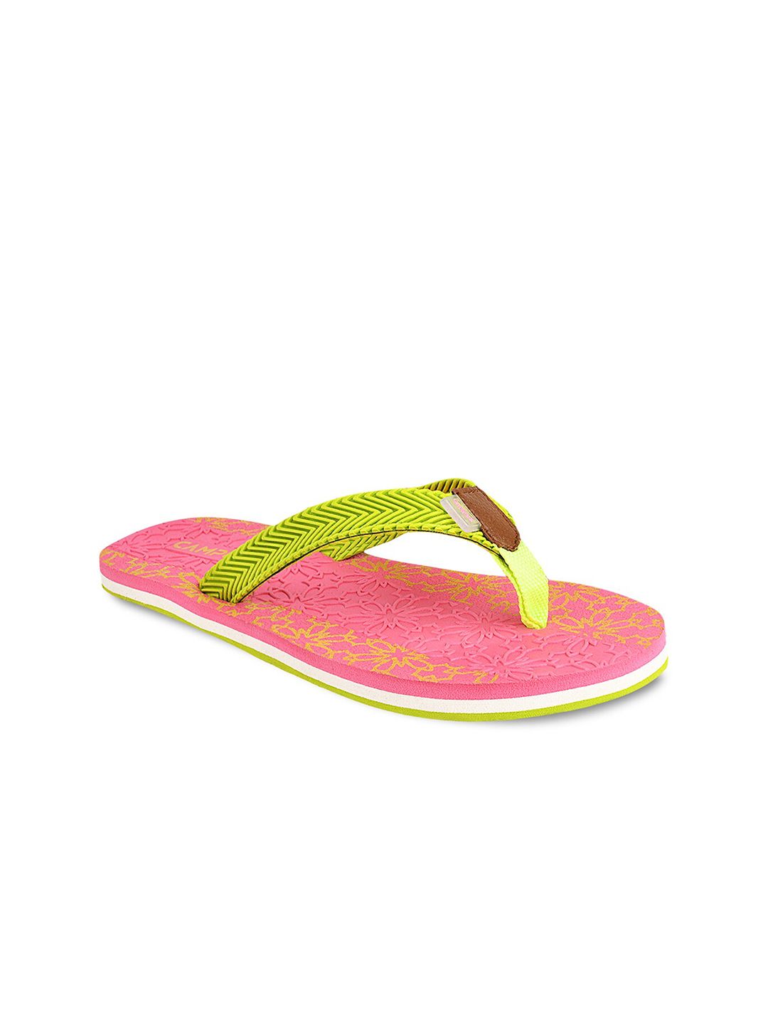 Campus Women Pink & Yellow Printed Flip Flops Price in India