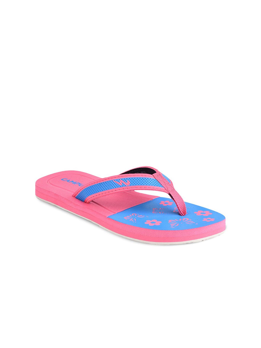Campus Women Pink & Blue Printed Slip-On Flip Flops Price in India