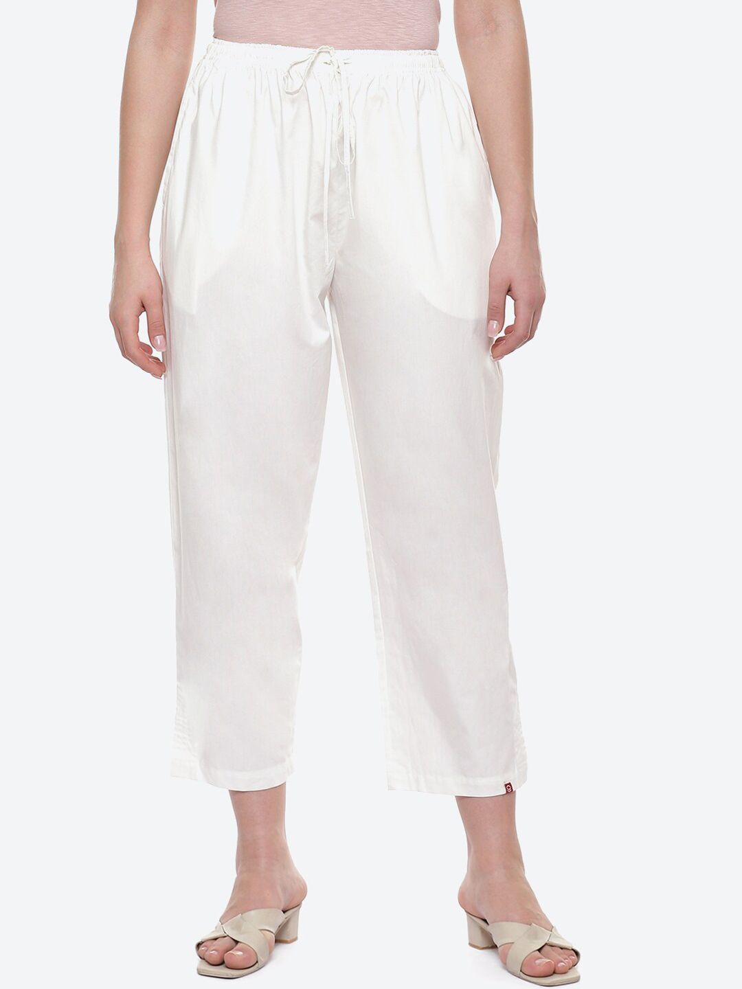 Biba Women Plus Size Off White Straight Fit Cropped Trousers Price in India