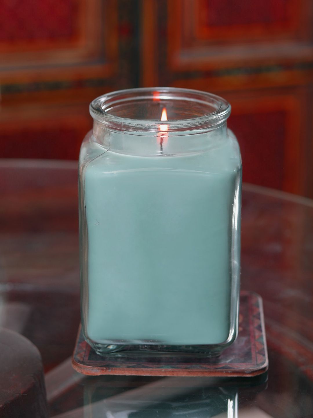 HOSLEY Blue Mint Scented Glass Aroma Jar Candle Price in India