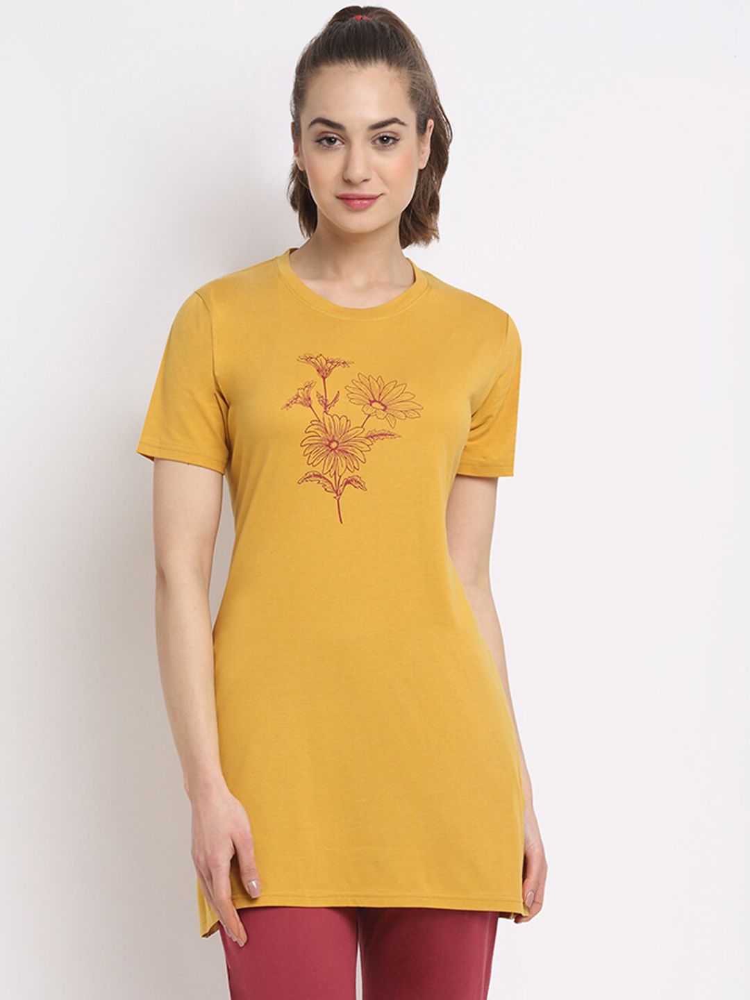 Kanvin Women Gold-Colored Printed Lounge T-shirt Price in India