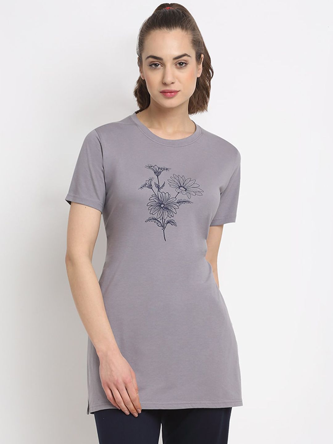 Kanvin Women Grey Printed Lounge T-shirt Price in India