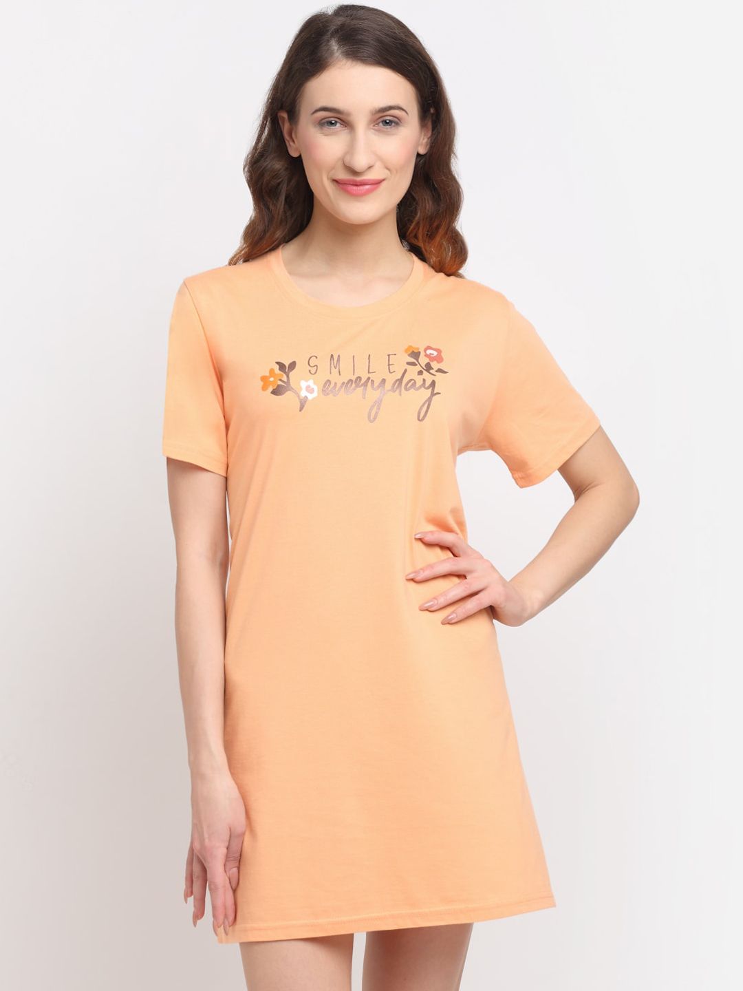 Kanvin Peach-Coloured Printed Lounge T-Shirt Price in India