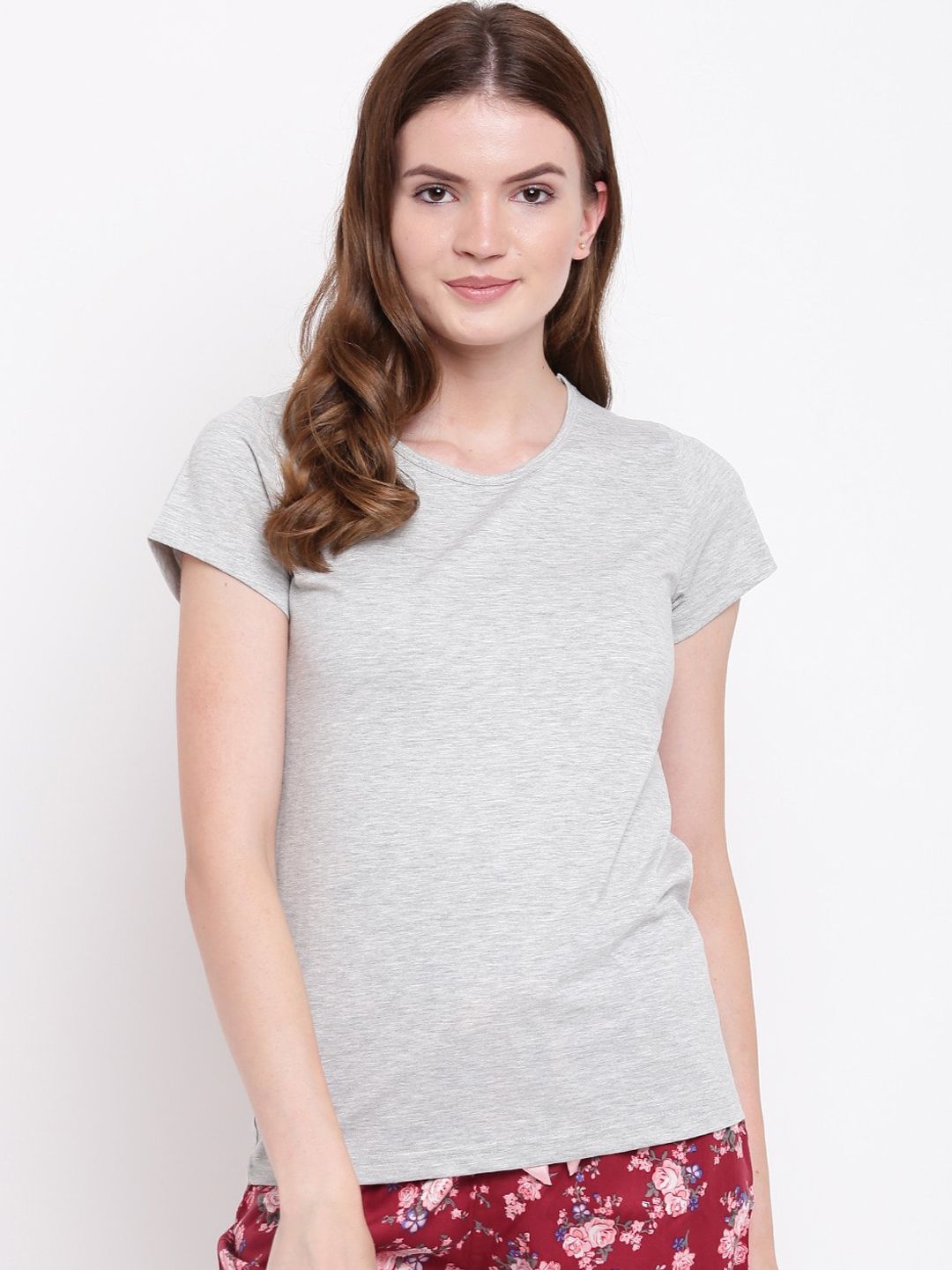 Kanvin Women Grey Melange Lounge T-shirt Price in India