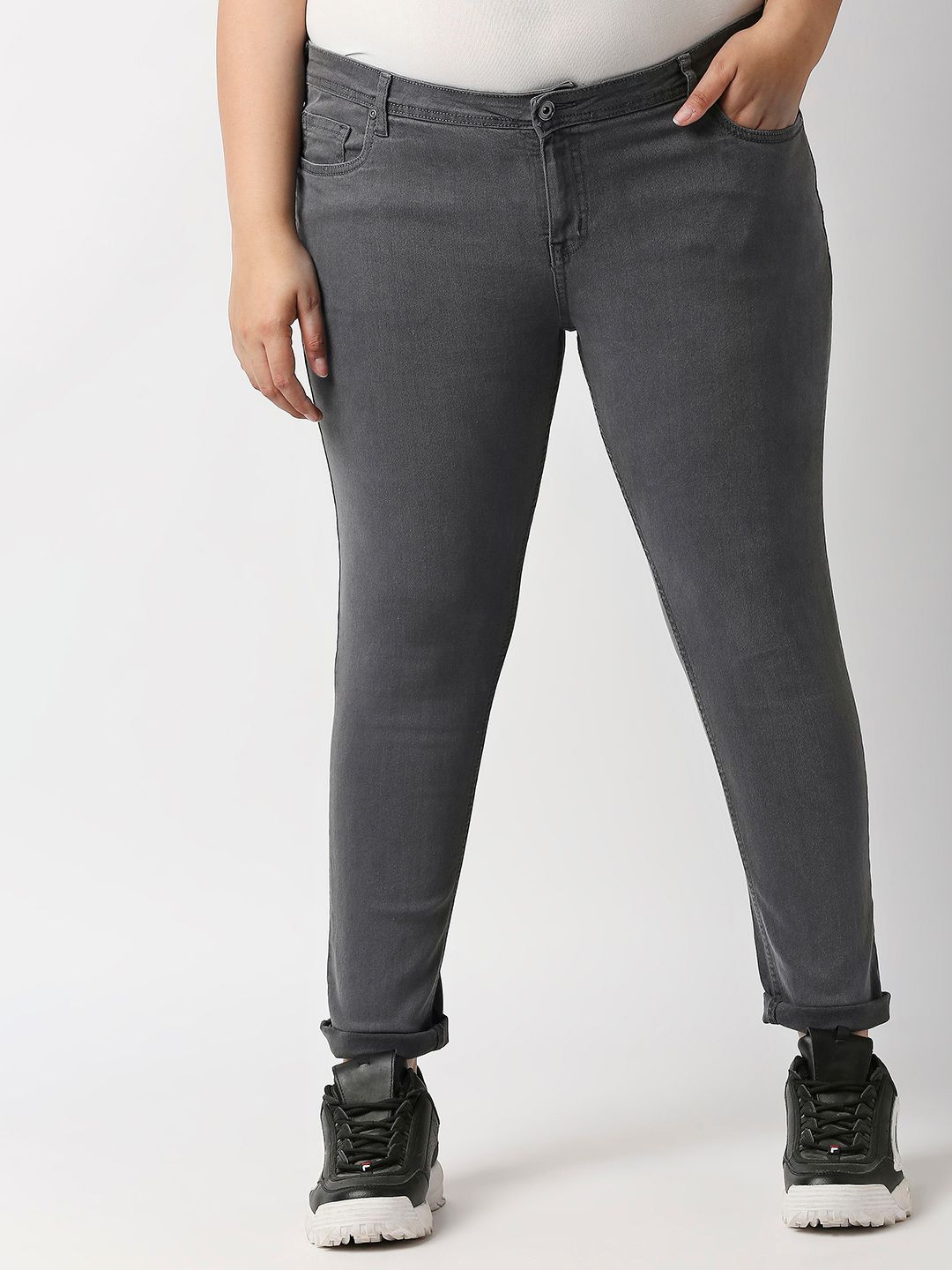 High Star Women Plus Size Grey Solid Slim Fit Stretchable Jeans Price in India