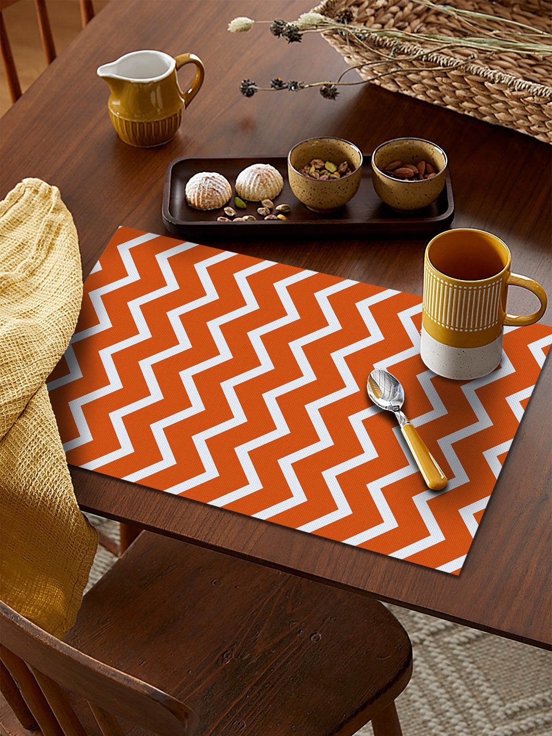 AEROHAVEN Set Of 6 Orange  Geometric Table Placemats Price in India