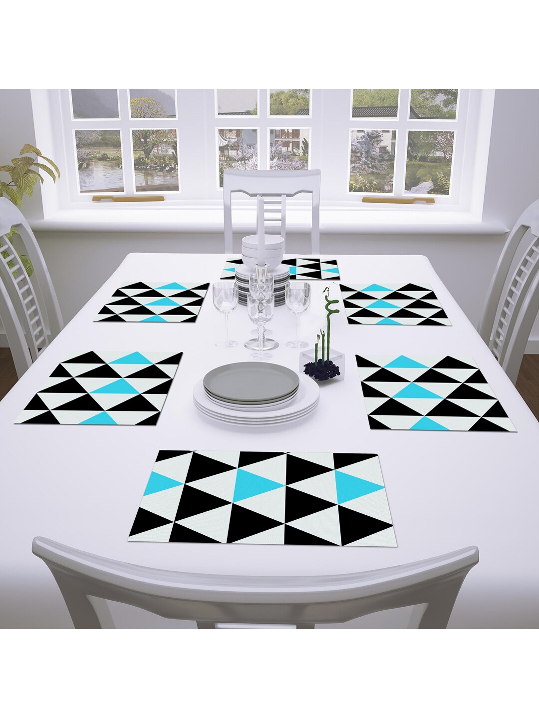 AEROHAVEN Set Of 6 Blue & White Printed Table Placemats Price in India