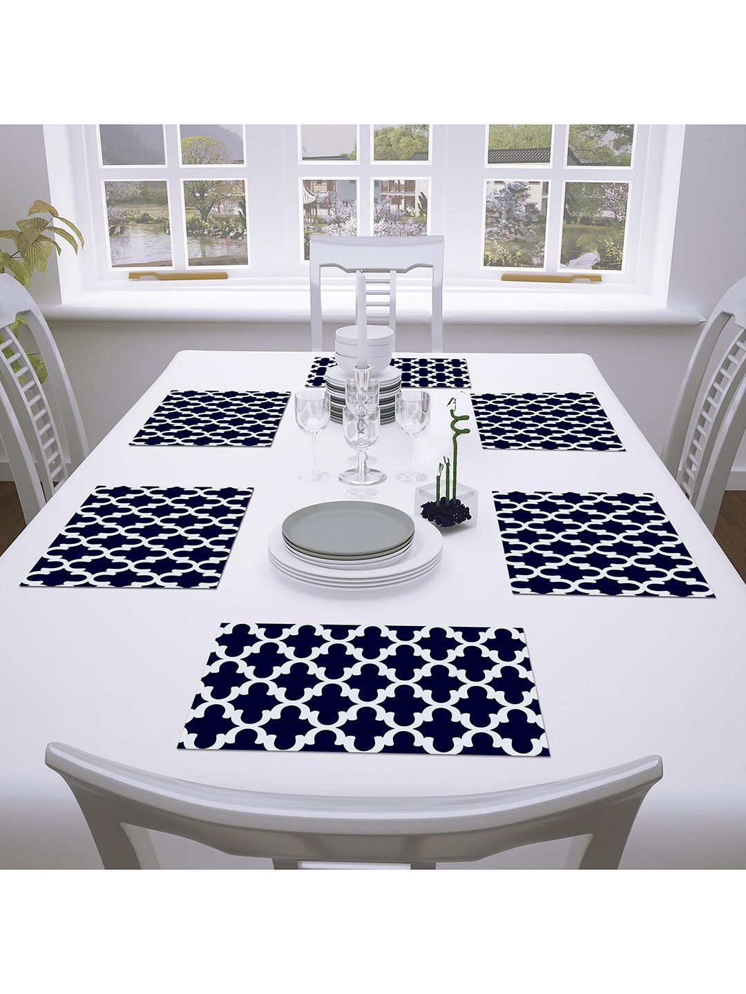 AEROHAVEN Set Of 6 Blue & White Printed Table Placemats Price in India