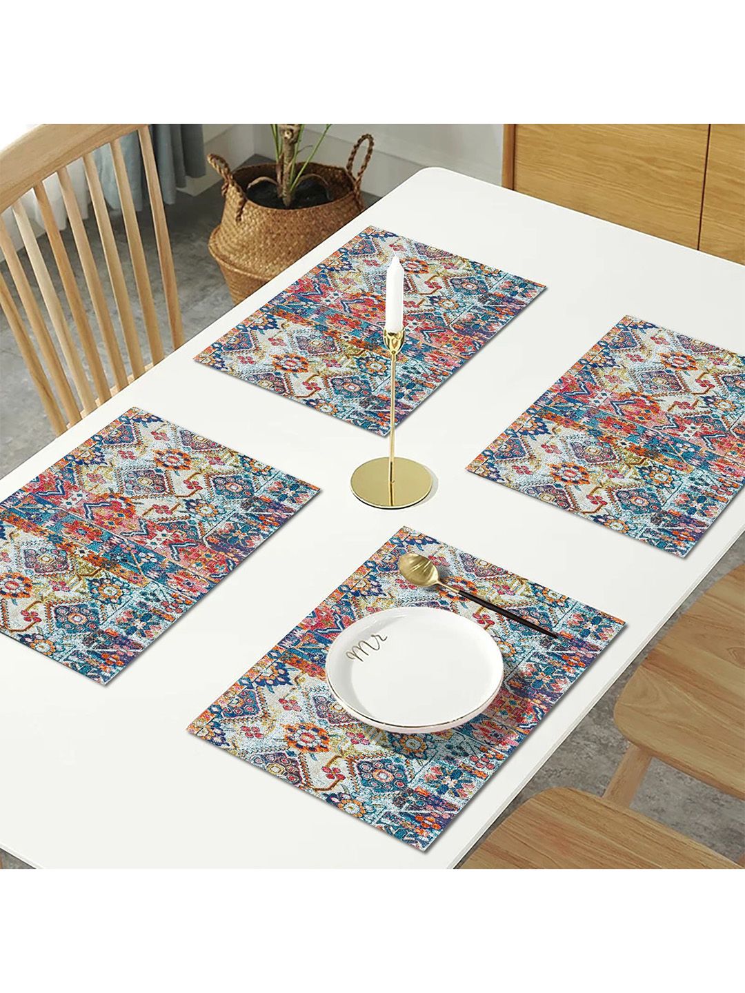AEROHAVEN Set Of 4 Blue & Orange Abstract Printed Table Placemats Price in India