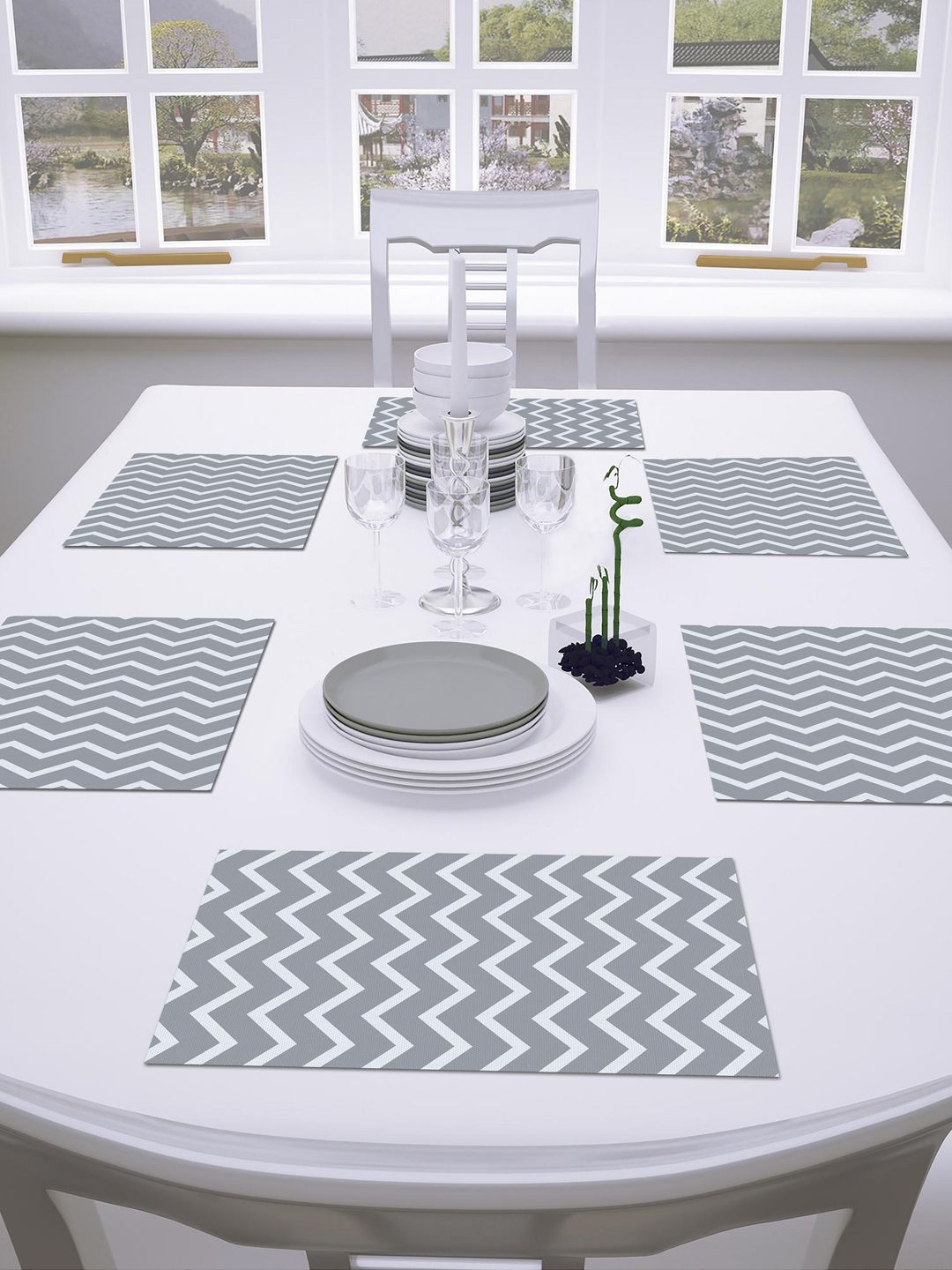 AEROHAVEN Set Of 6 Grey Geometric Dining Table Placemats Price in India