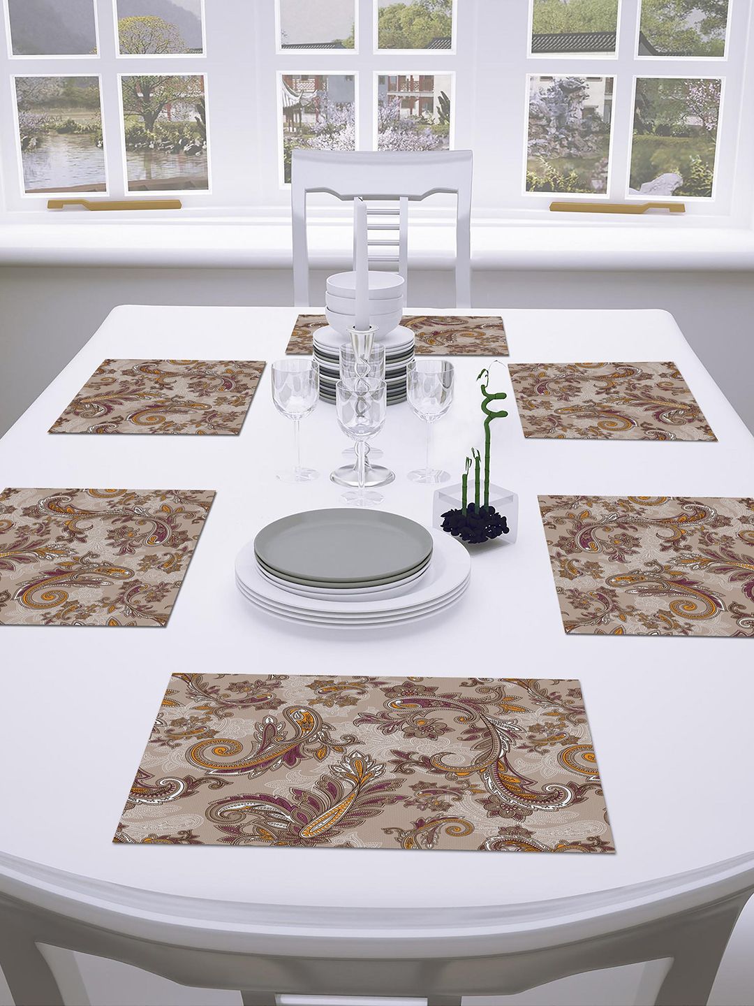 AEROHAVEN Set Of 6 Brown Geometric Print Table Placemats Price in India