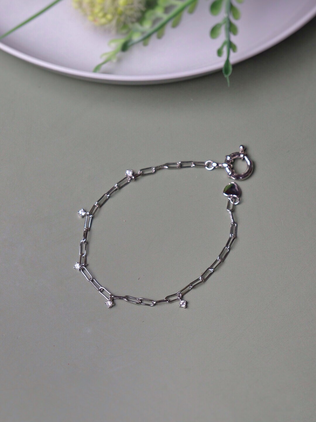 CURIO COTTAGE Women Silver-Plated Cubic Zirconia Silver Link Bracelet Price in India