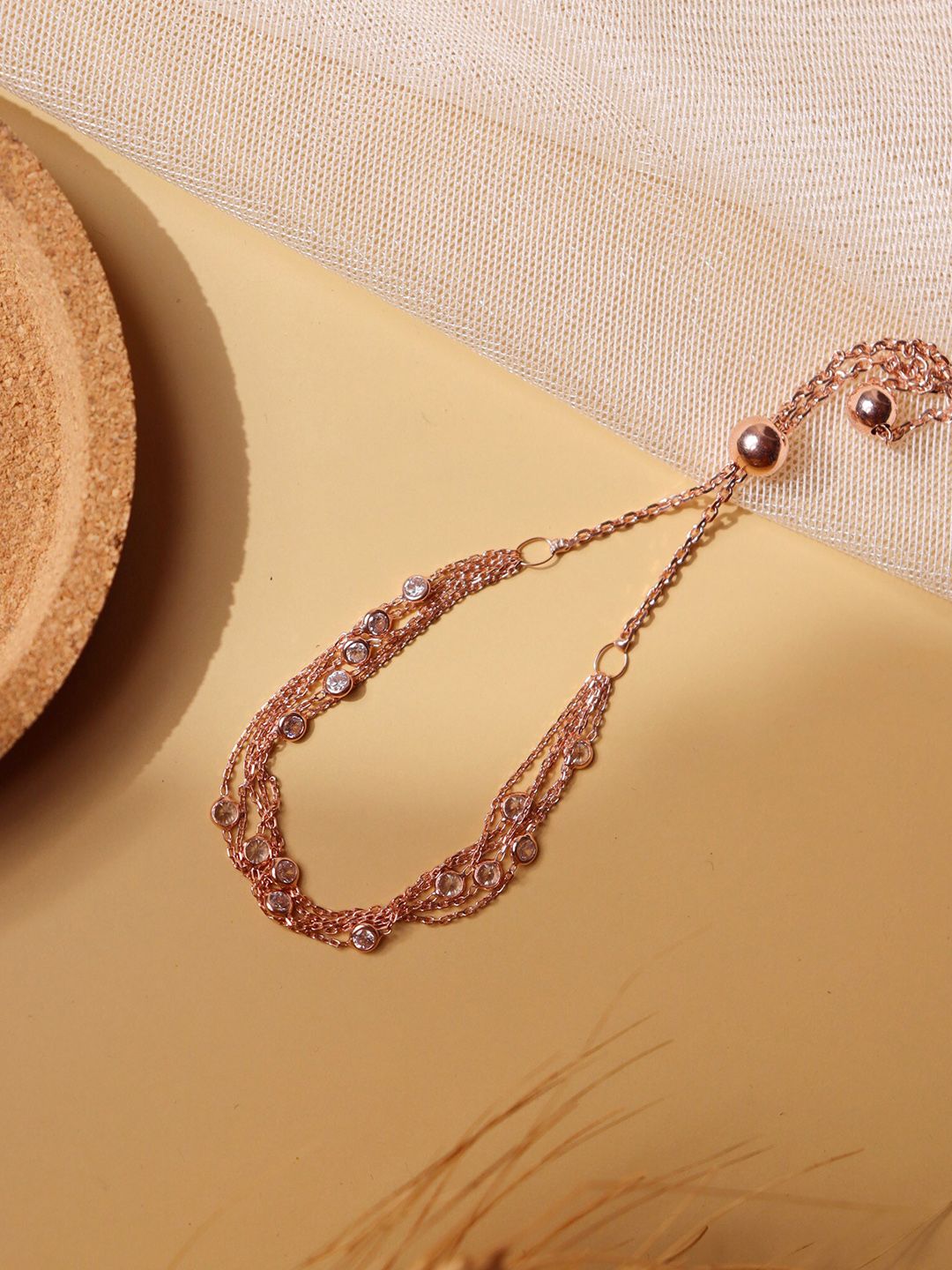 CURIO COTTAGE Women White Silver Cubic Zirconia Rose Gold-Plated Multistrand Bracelet Price in India