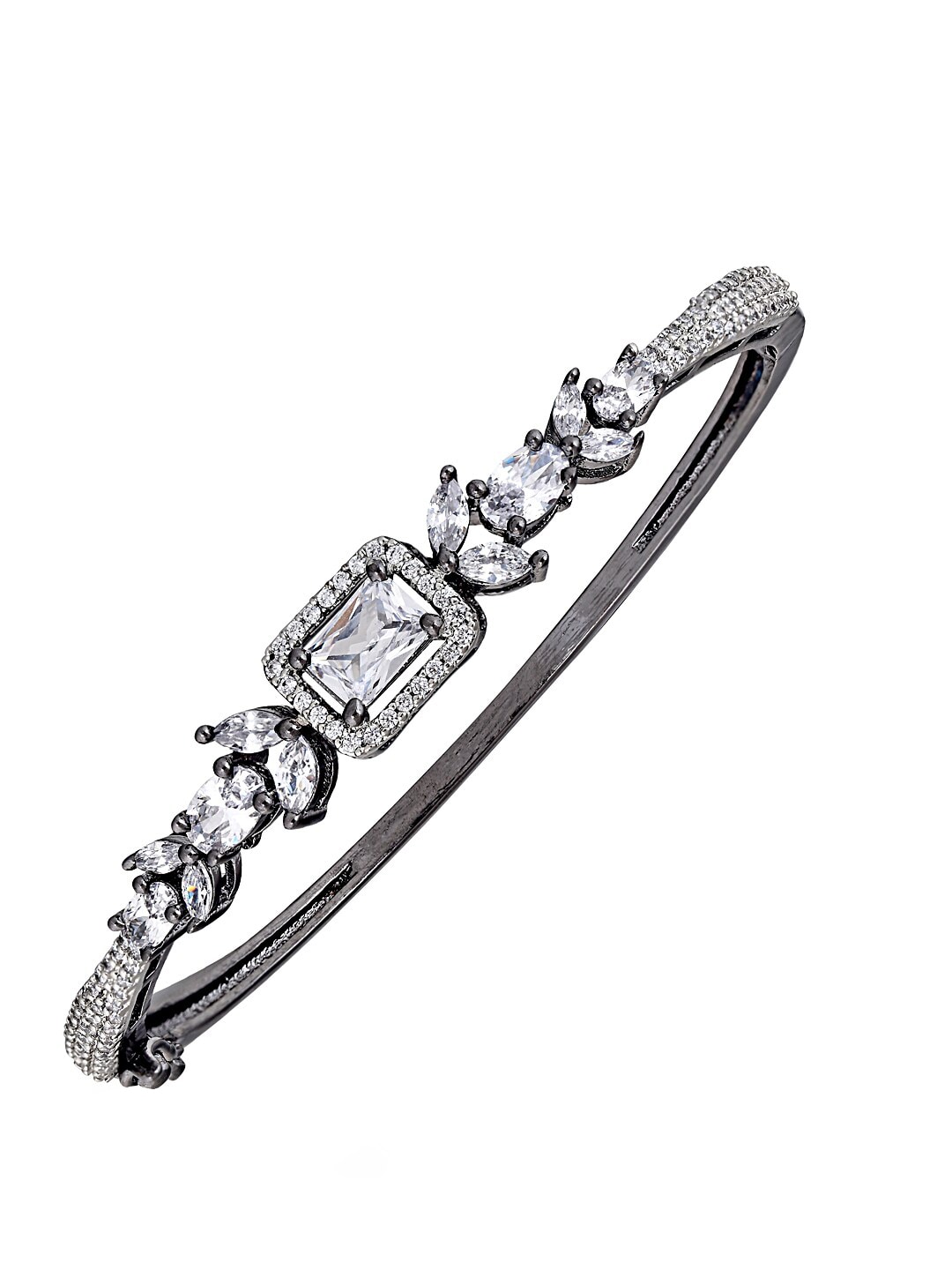 CURIO COTTAGE Women Silver-Toned Cubic Zirconia Rhodium-Plated Bangle-Style Bracelet Price in India