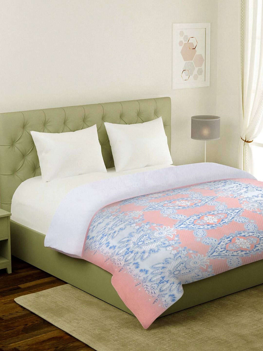 KLOTTHE Grey & Pink Ethnic Motifs AC Room 350 GSM Wool Double Bed Comforter Price in India