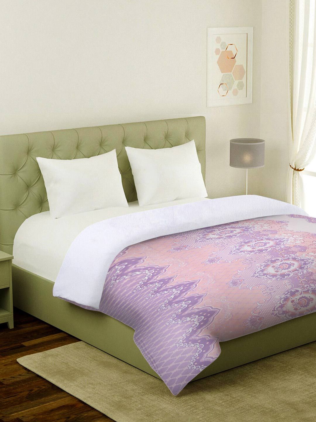KLOTTHE Pink & Lavender Ethnic Motifs AC Room 350 GSM Wool Double Bed Comforter Price in India