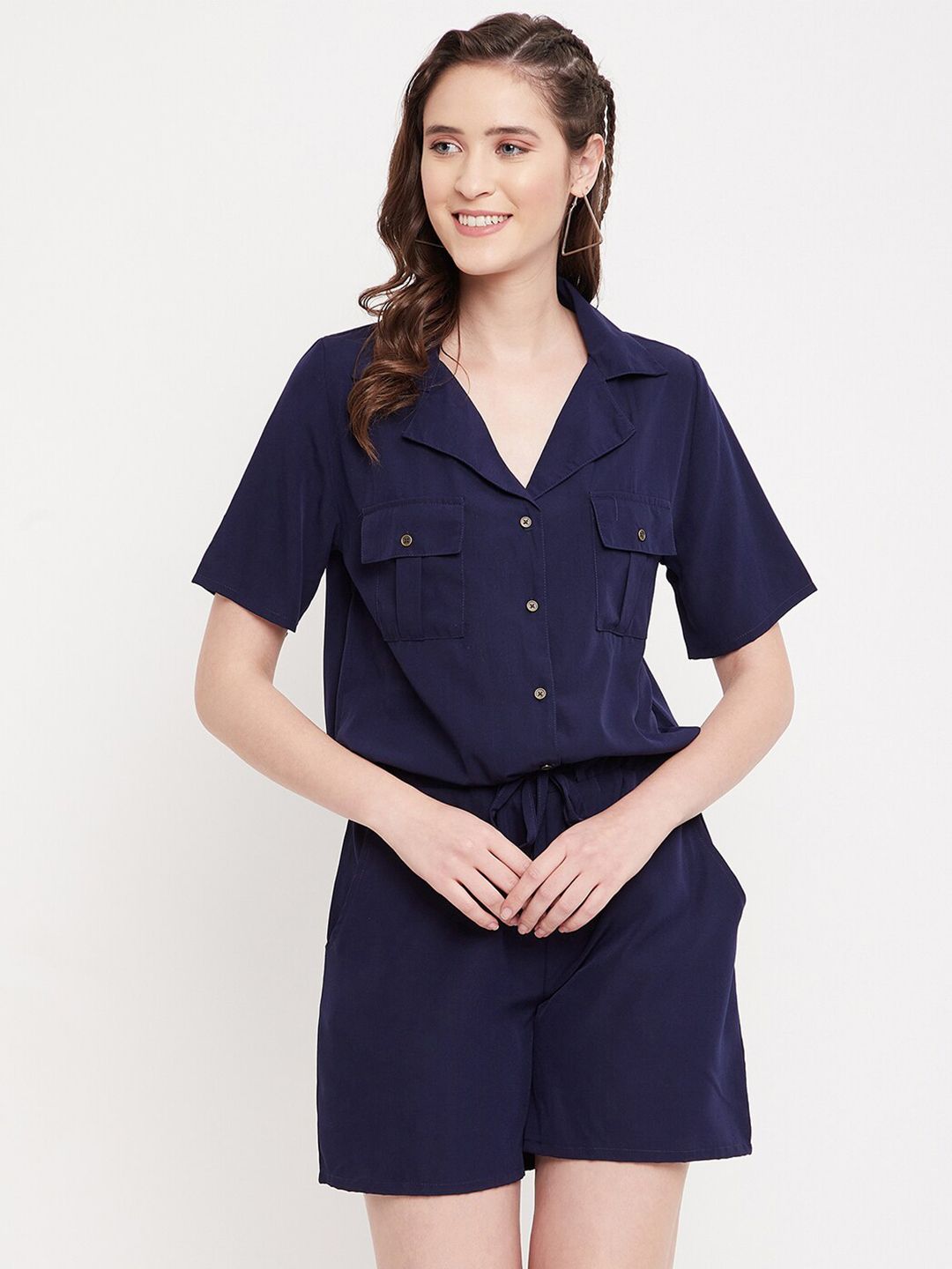 Color Cocktail Women Navy Blue Solid Jumpsuit Price in India