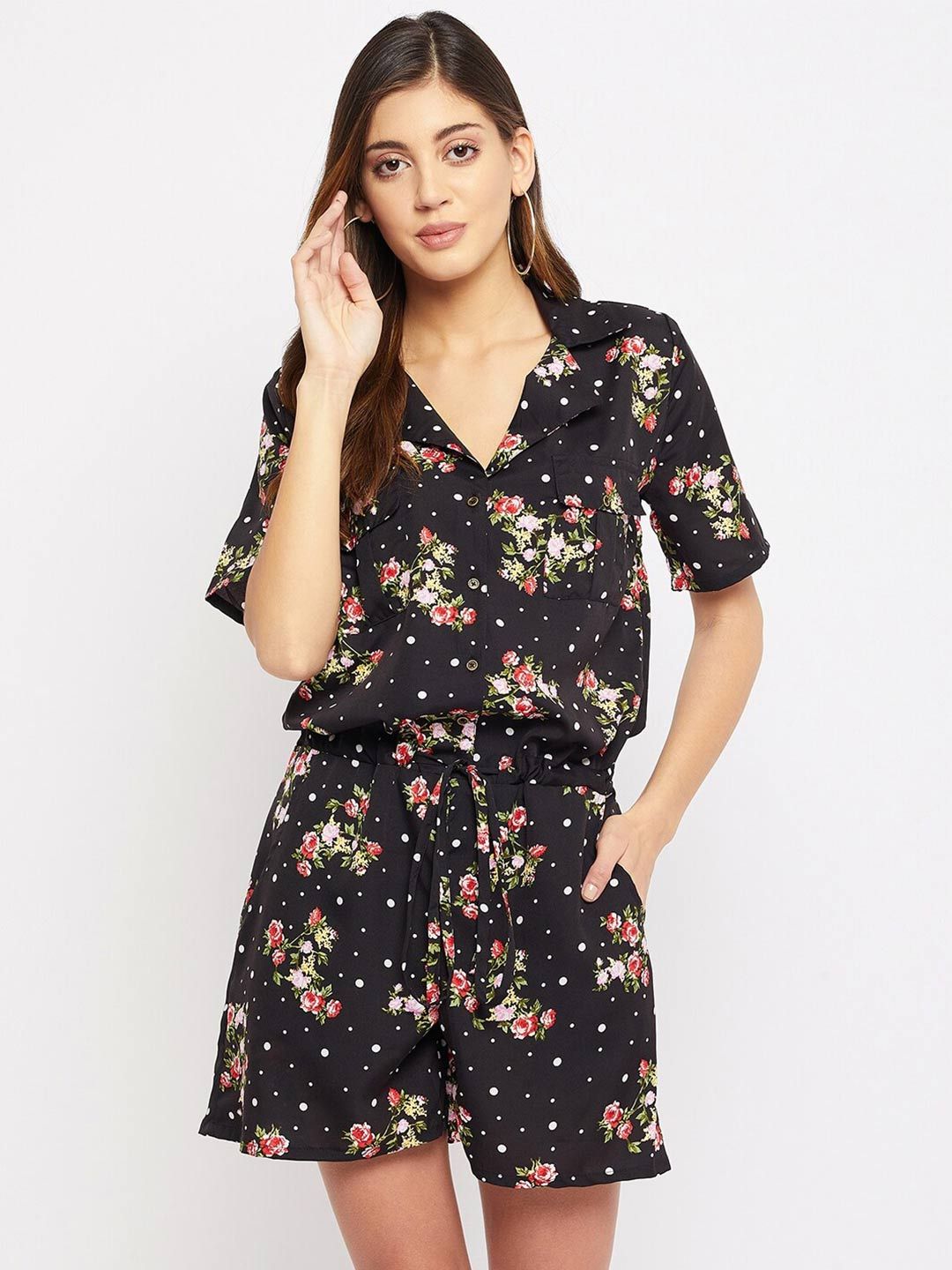 Color Cocktail Women Black & Red Floral Printed Playsuit Price in India
