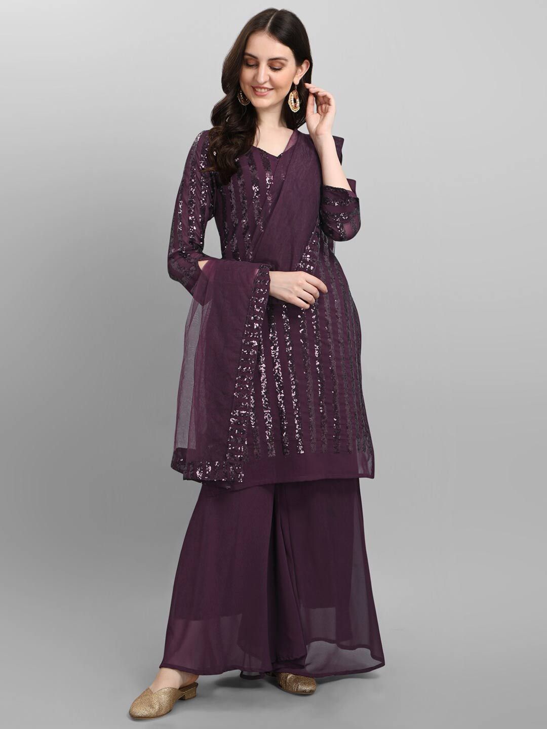 JATRIQQ Purple Embroidered Silk Georgette Semi-Stitched Dress Material Price in India