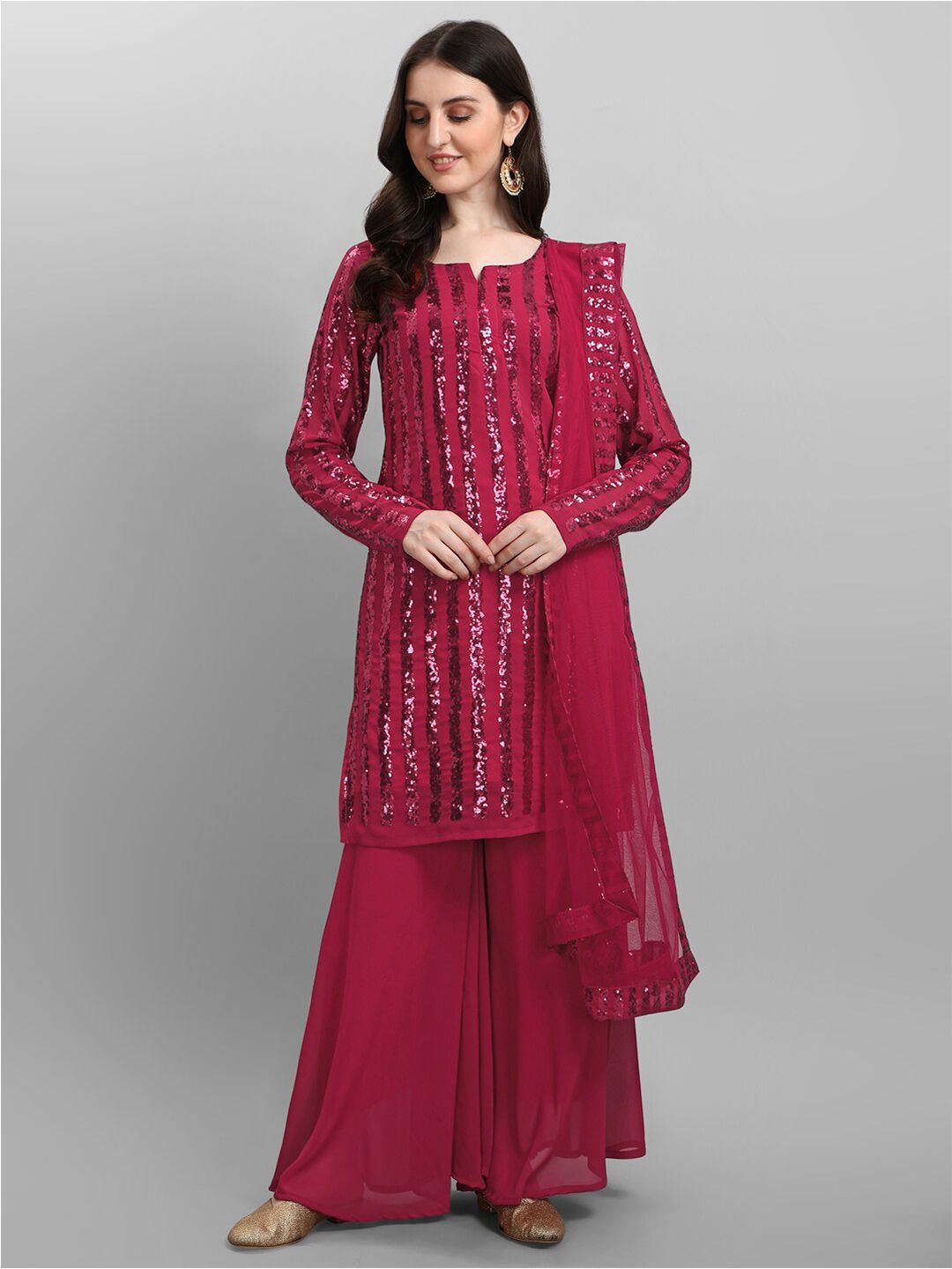 JATRIQQ Red Embroidered Silk Georgette Semi-Stitched Dress Material Price in India