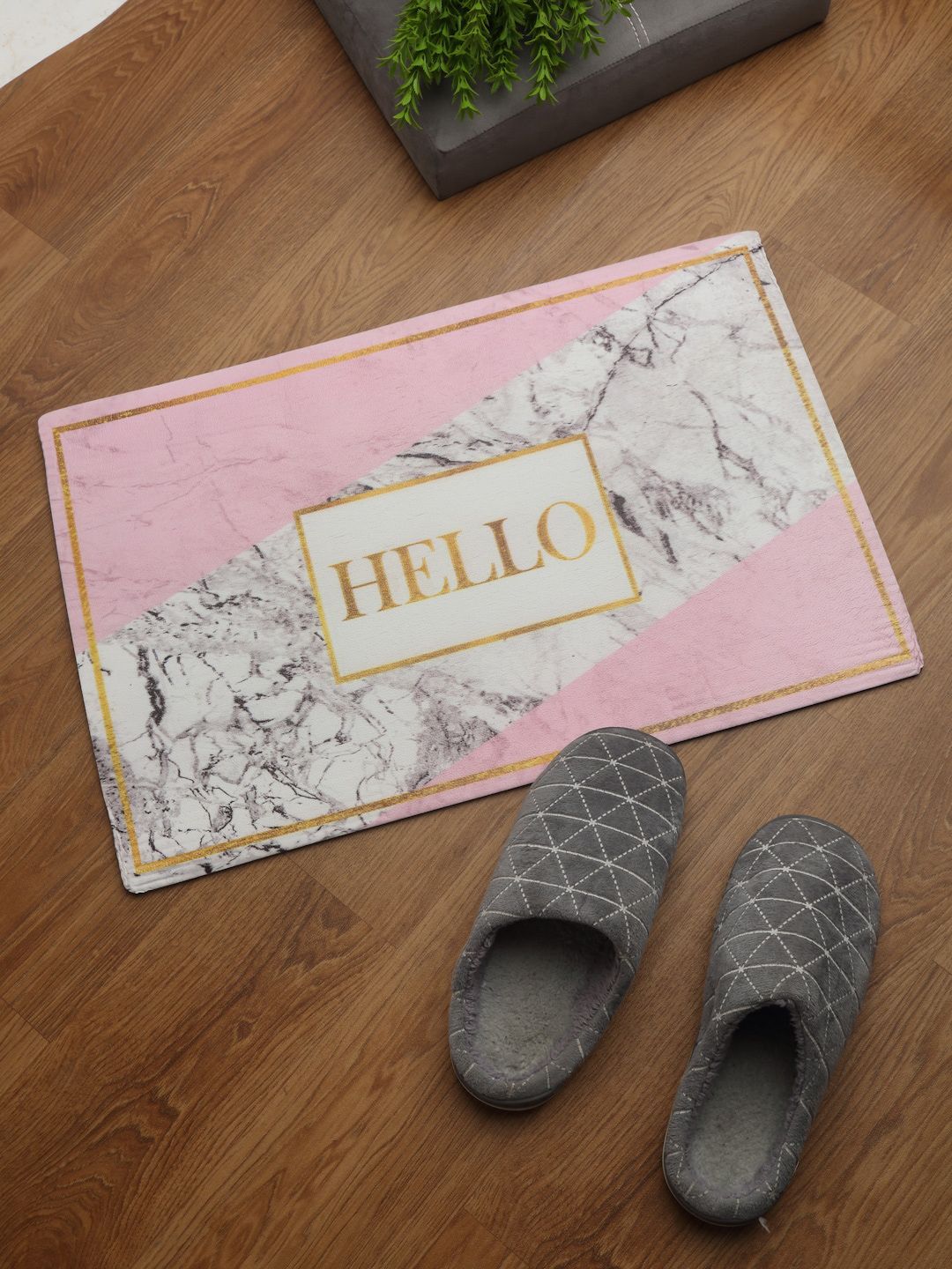 HOSTA HOMES Pink Printed Rectangular Coir Anti-Skid Doormat Price in India