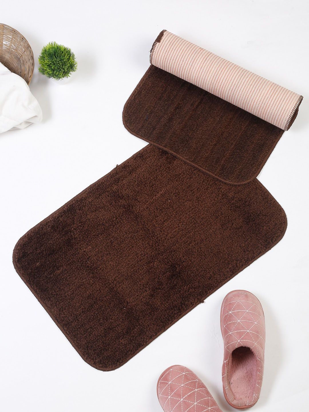 HOSTA HOMES Set Of 2 Brown Solid Anti-Skid Doormats Price in India