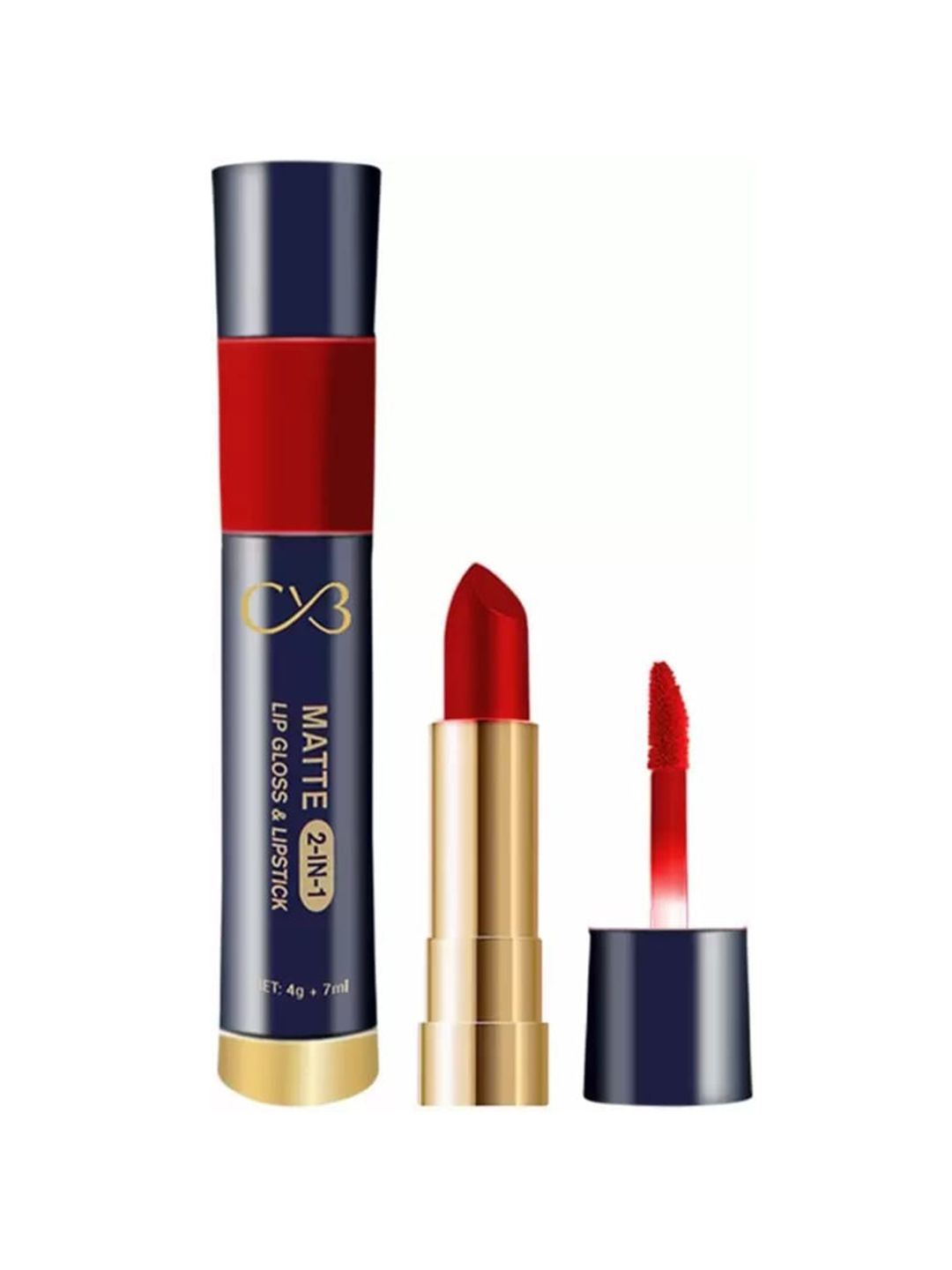 CVB Matte 2-In-1 Lip Gloss & Velvet Lipstick - Red Price in India