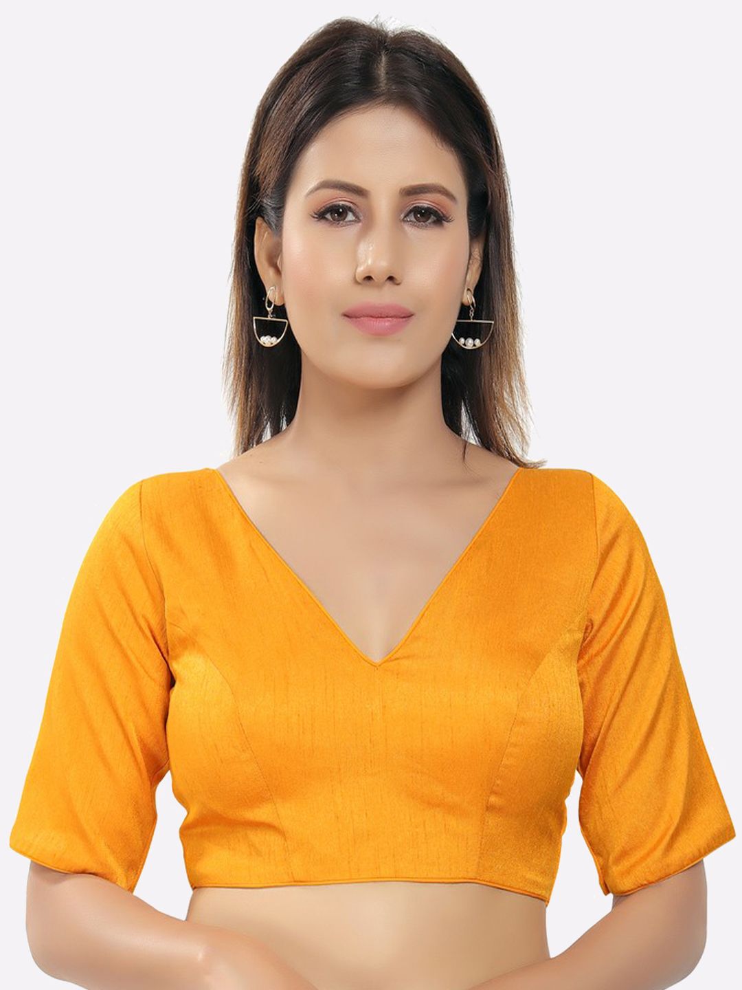 SALWAR STUDIO Women Mustard Yellow-Coloured Solid Saree Blouse Price in India