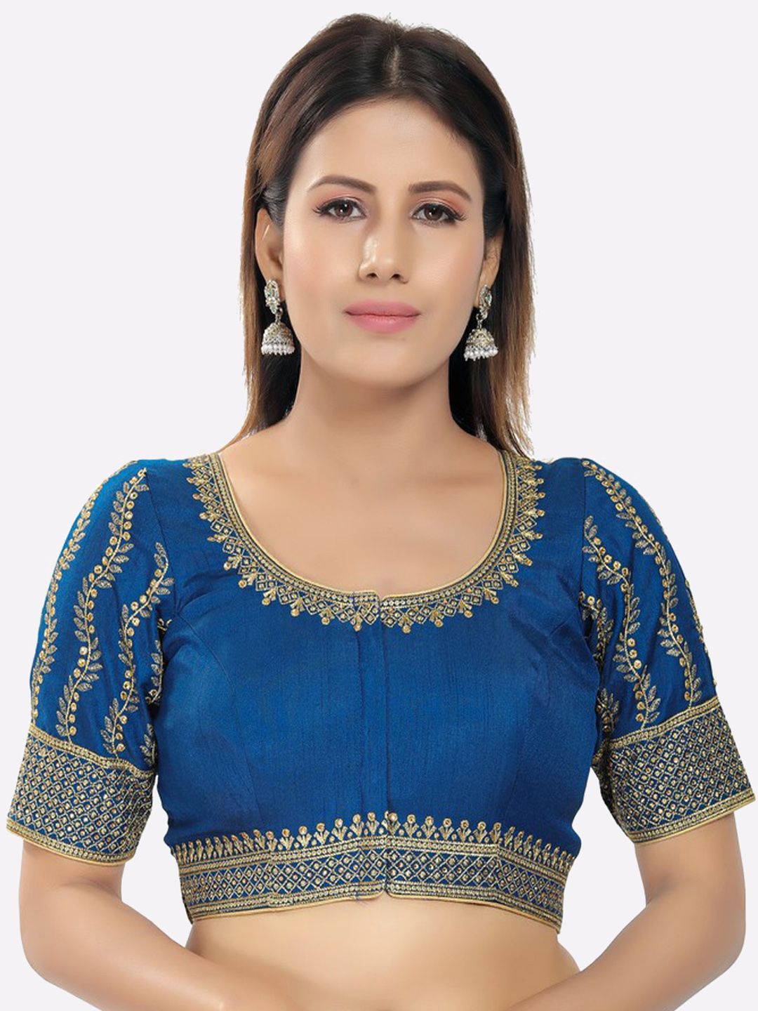 SALWAR STUDIO Women Blue Embroidered Saree Blouse Price in India