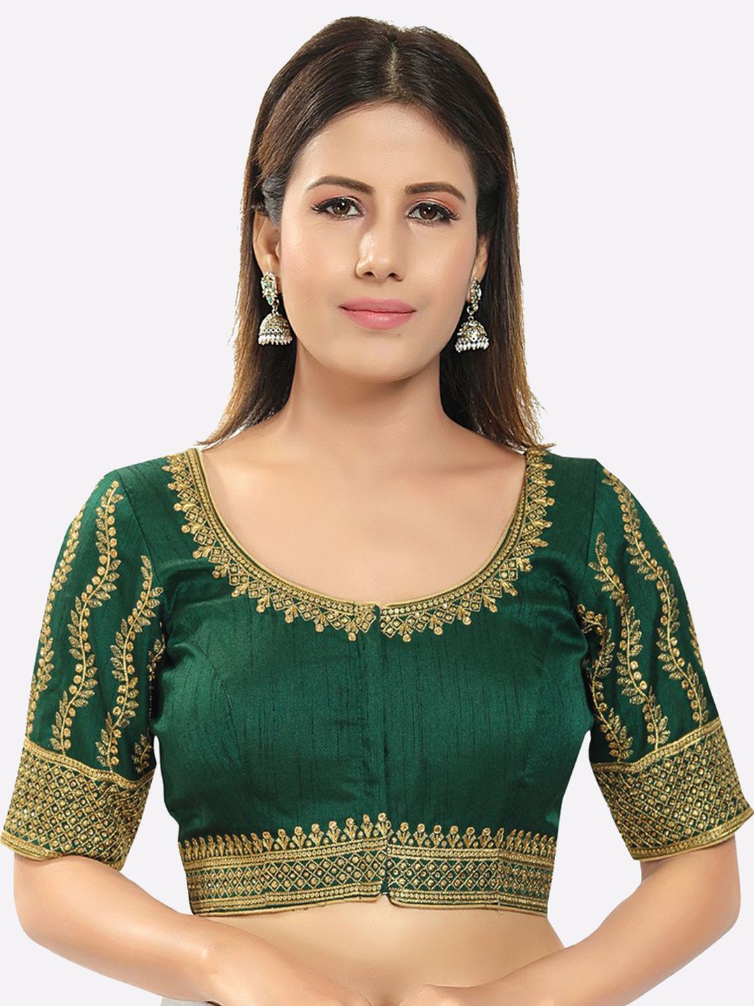 SALWAR STUDIO Women Green & Gold Embroidered Saree Blouse Price in India