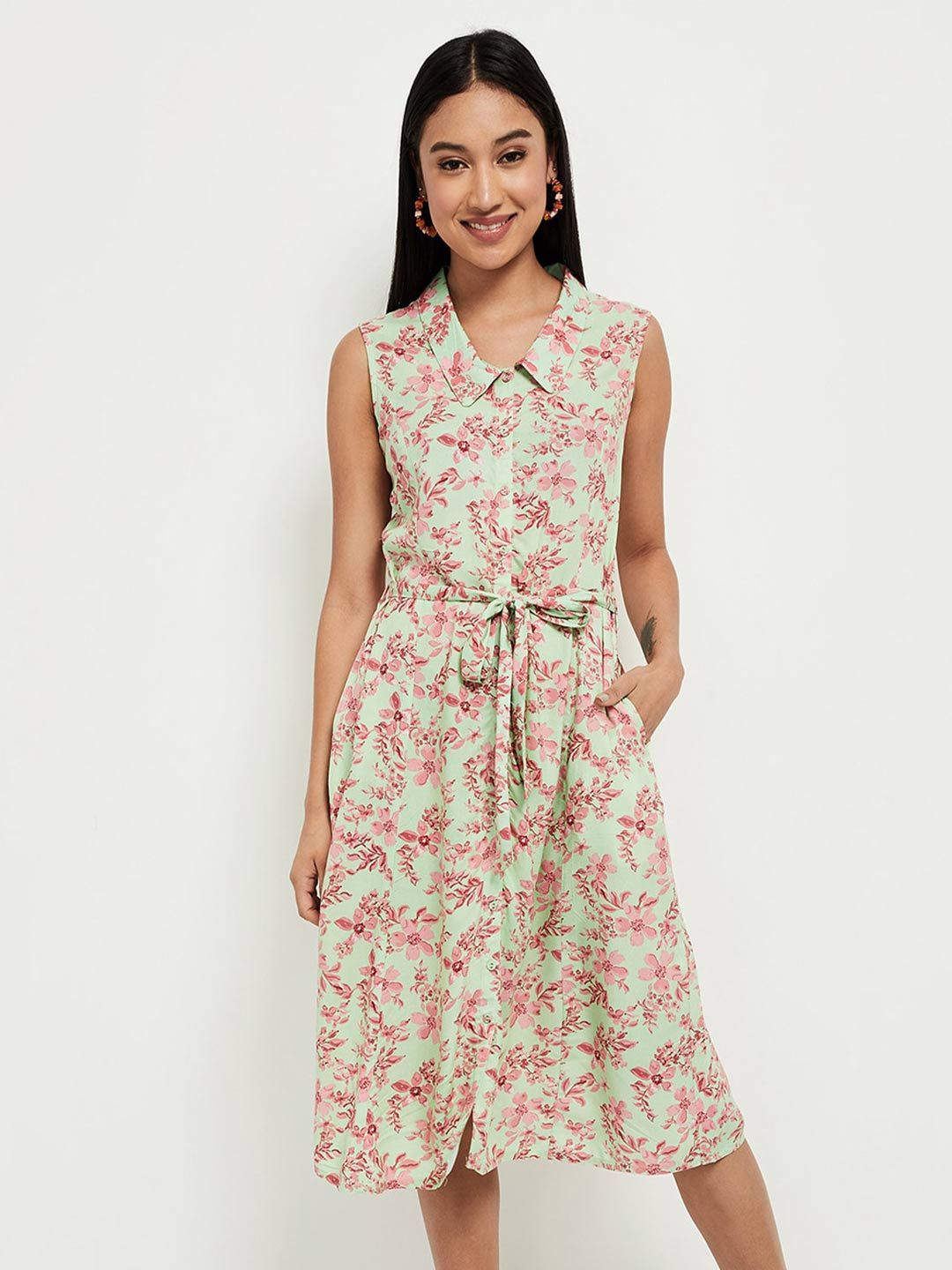 max Women Green Floral Dress Price in India
