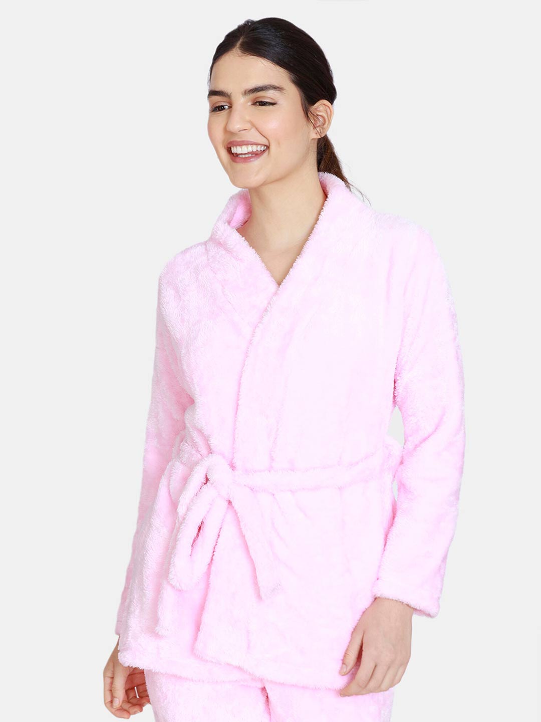 Zivame Women Pink Solid Bath Robe Price in India