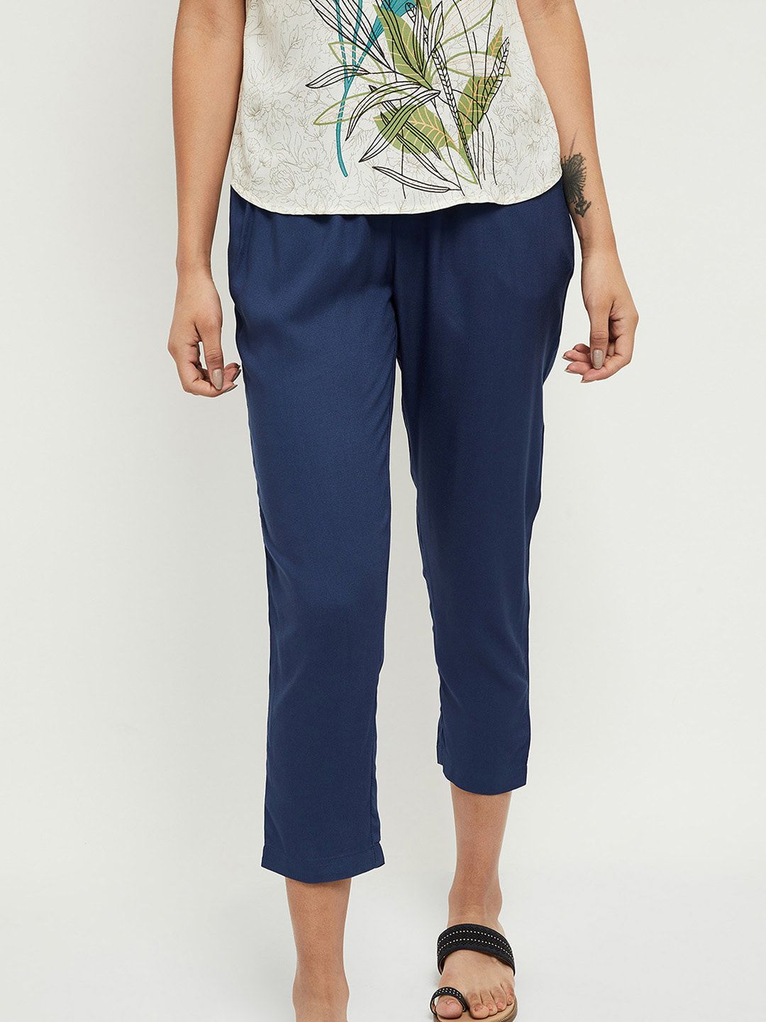 max Women Blue Cropped Trousers Price in India