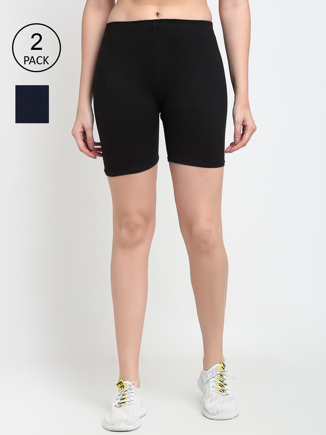 Jinfo Women Black & Navy Blue Pack Of 2 Cycling Sports Shorts Price in India