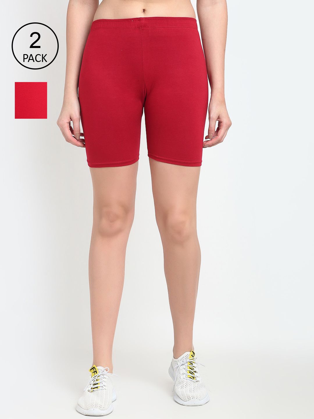 Jinfo Women Red & Maroon Pack of 2 Cycling Sports Shorts Price in India