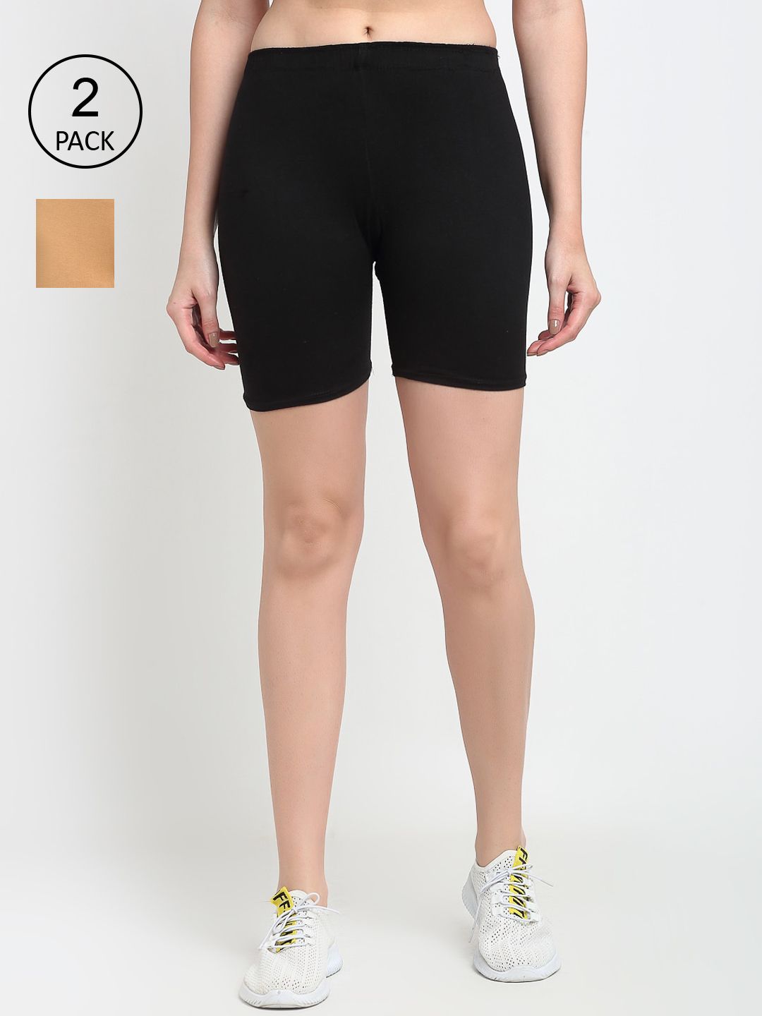 Jinfo Women Black & Beige Pack of 2 Cycling Sports Shorts Price in India