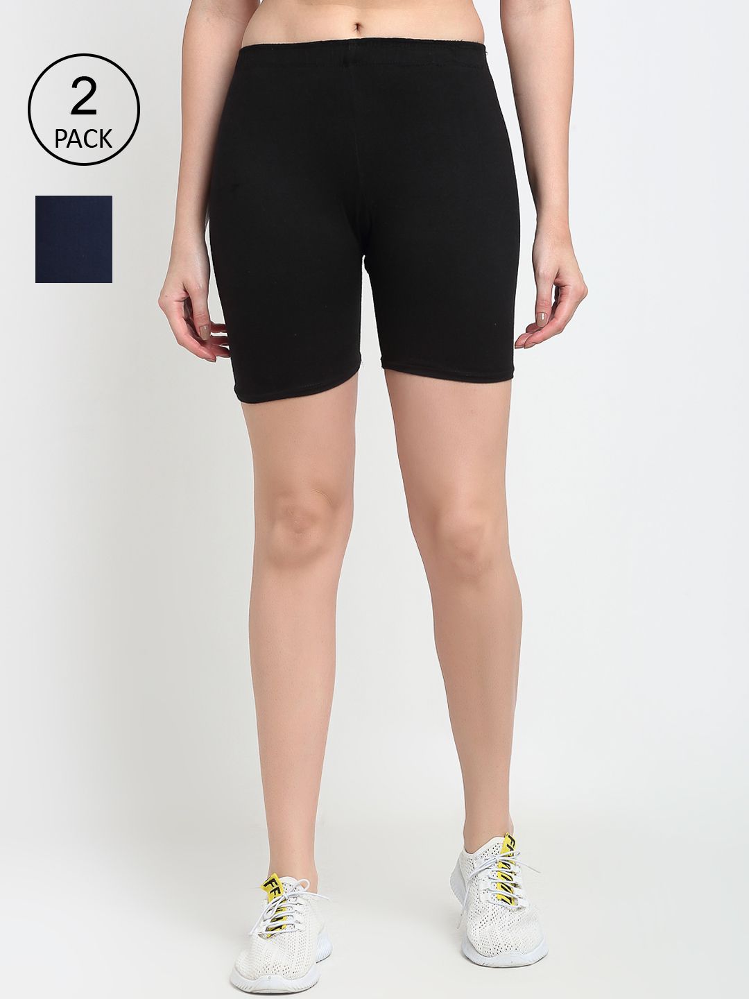 Jinfo Women Black & Navy Blue Pack of 2 Cycling Sports Shorts Price in India