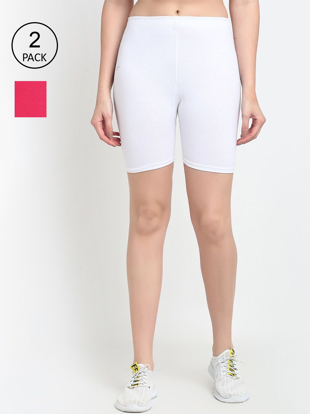 Jinfo Women White & Pink Pack Of 2 Cycling Sports Shorts Price in India