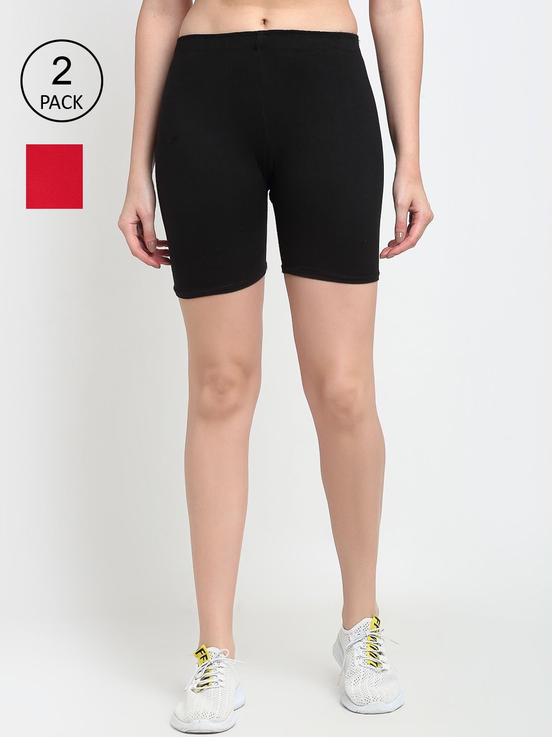 Jinfo Women Black & Red Pack of 2 Cycling Sports Shorts Price in India