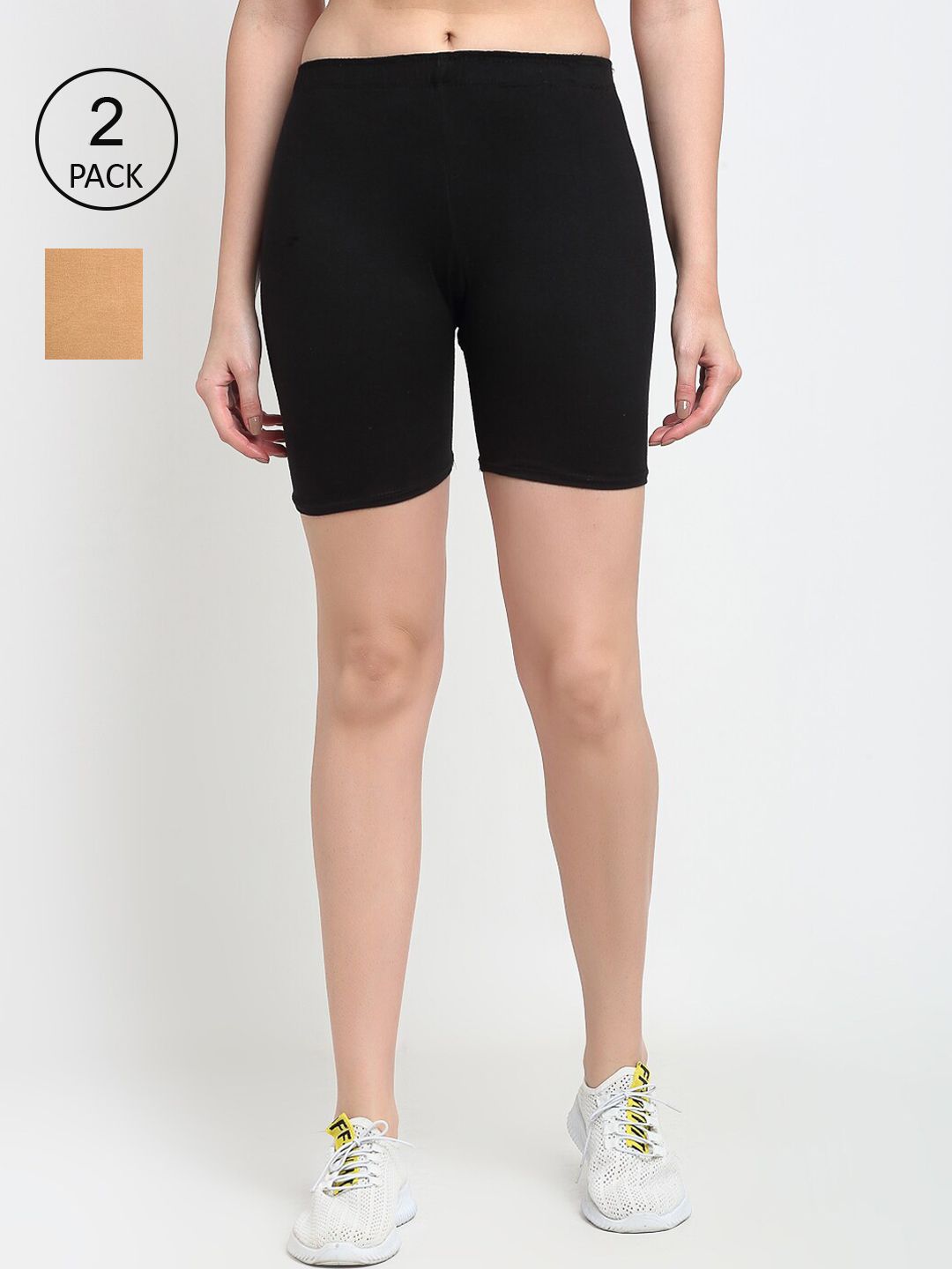 Jinfo Women Black & Beige Pack of 2 Cycling Sports Shorts Price in India
