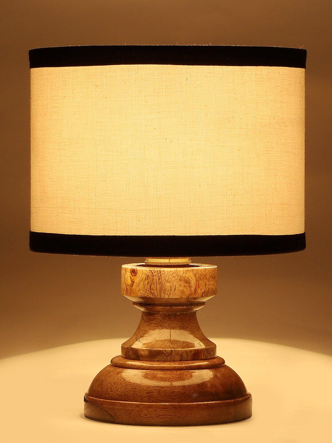 Devansh White Wood Table Lamp With Cylindrical Cotton Shade Price in India