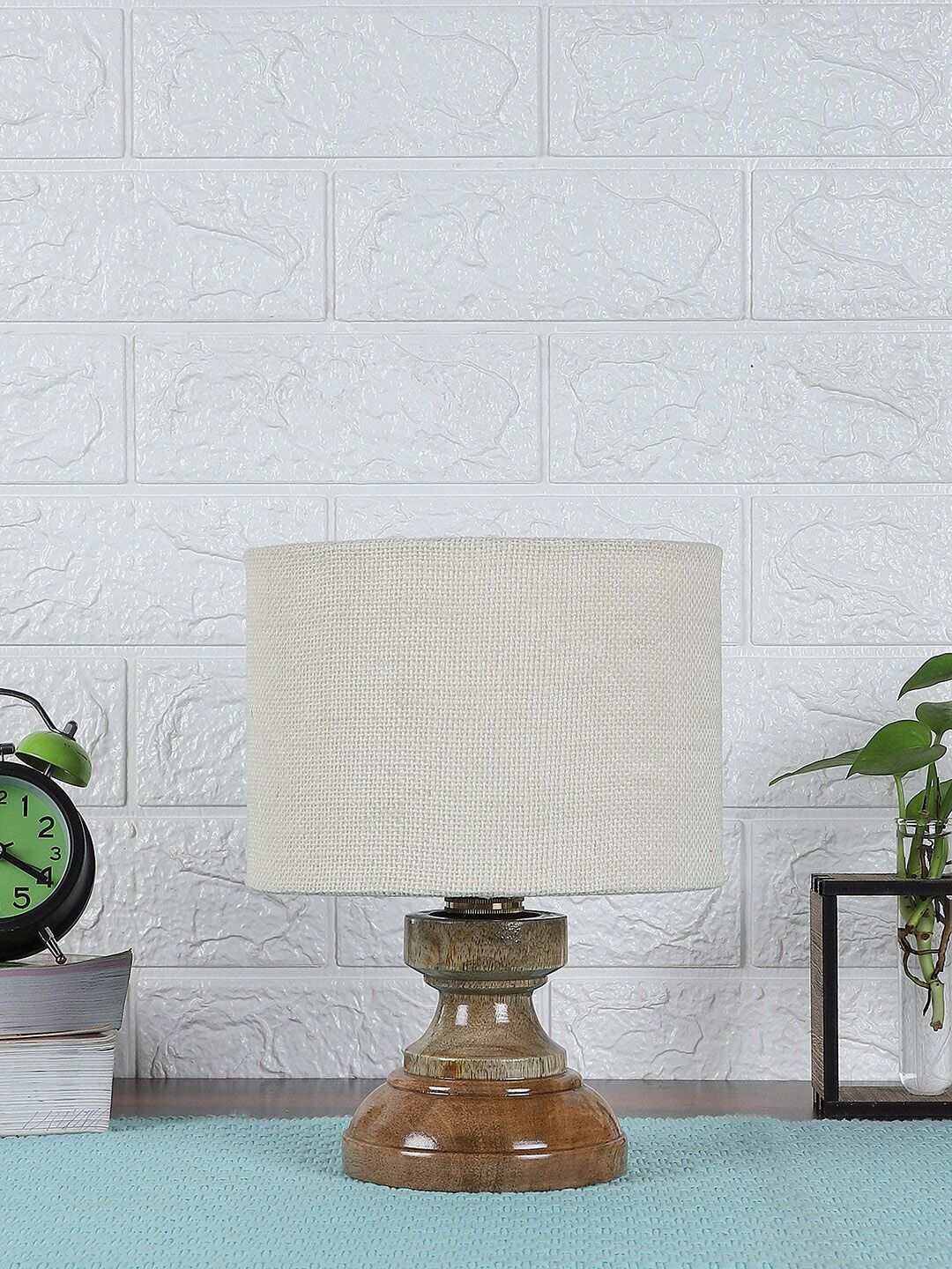 Devansh White Wooden Table Lamp With Jute Shade Price in India