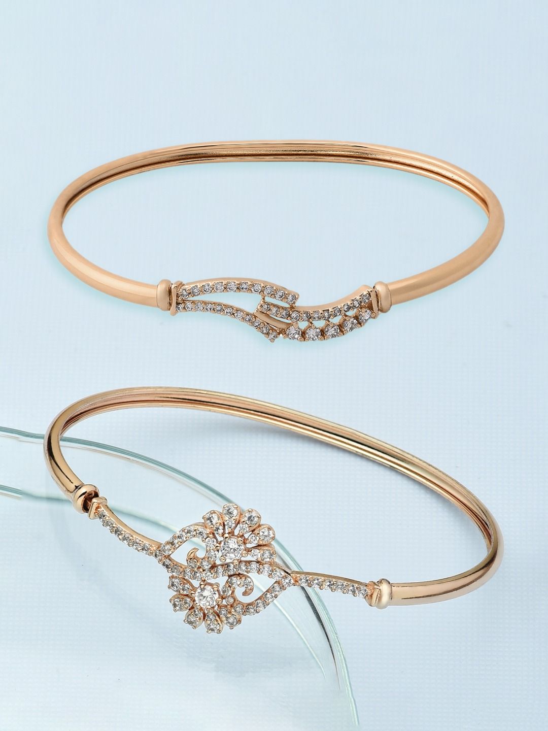 Zaveri Pearls Women Brass Set of  2 Cubic Zirconia Rose Gold-Plated Kada Bracelet Price in India