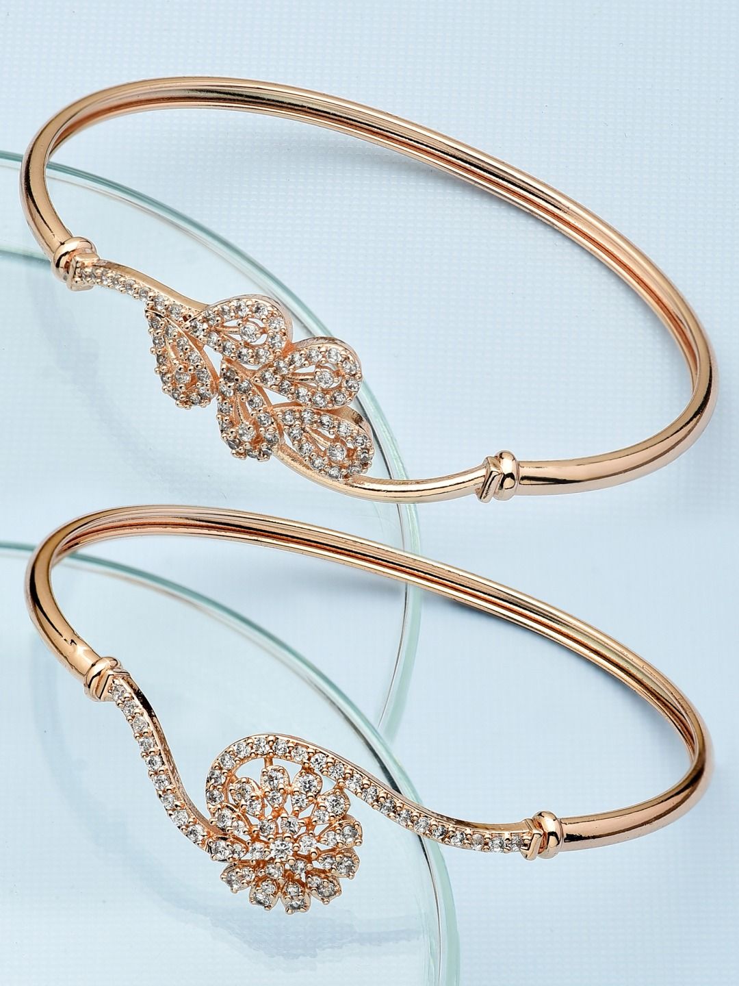 Zaveri Pearls Women Brass Set of  2 Cubic Zirconia Rose Gold-Plated Kada Bracelet Price in India