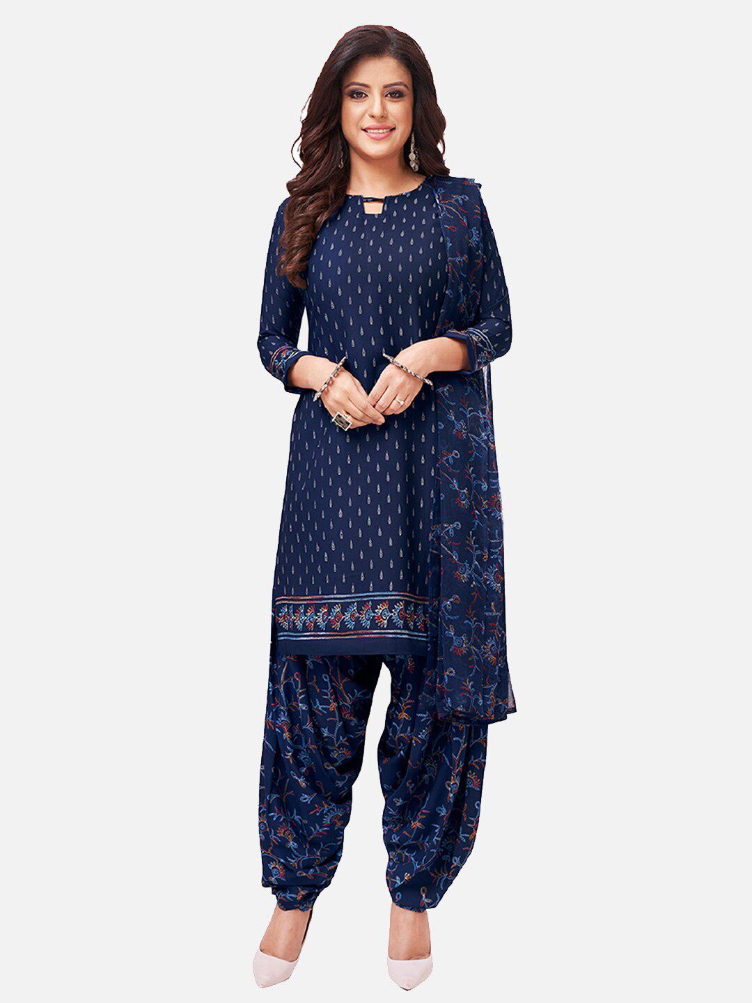 SALWAR STUDIO Navy Blue Printed Unstitched Dress Material