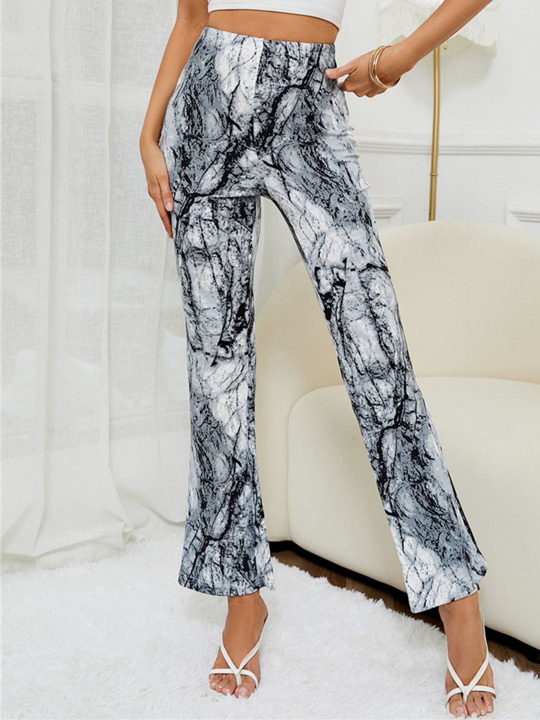 La Aimee Women Black Printed Slim Fit Trousers Price in India