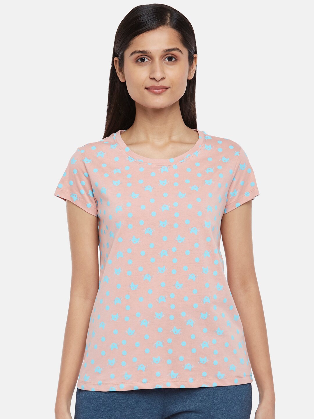Dreamz by Pantaloons Coral Floral Print Round Neck Regular Lounge tshirt Price in India