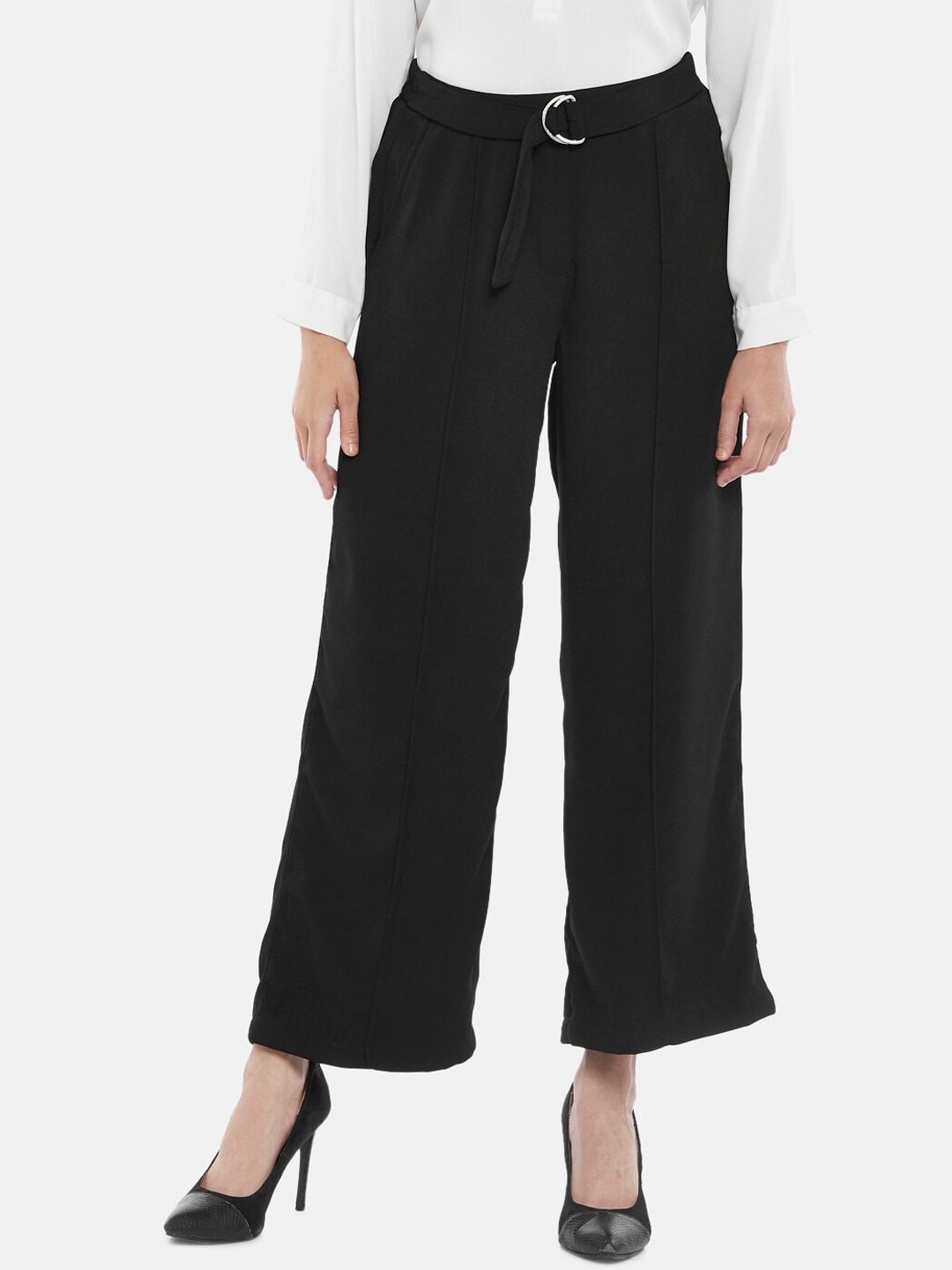 Annabelle by Pantaloons Women Black Straight Fit High-Rise Culottes Trousers Price in India
